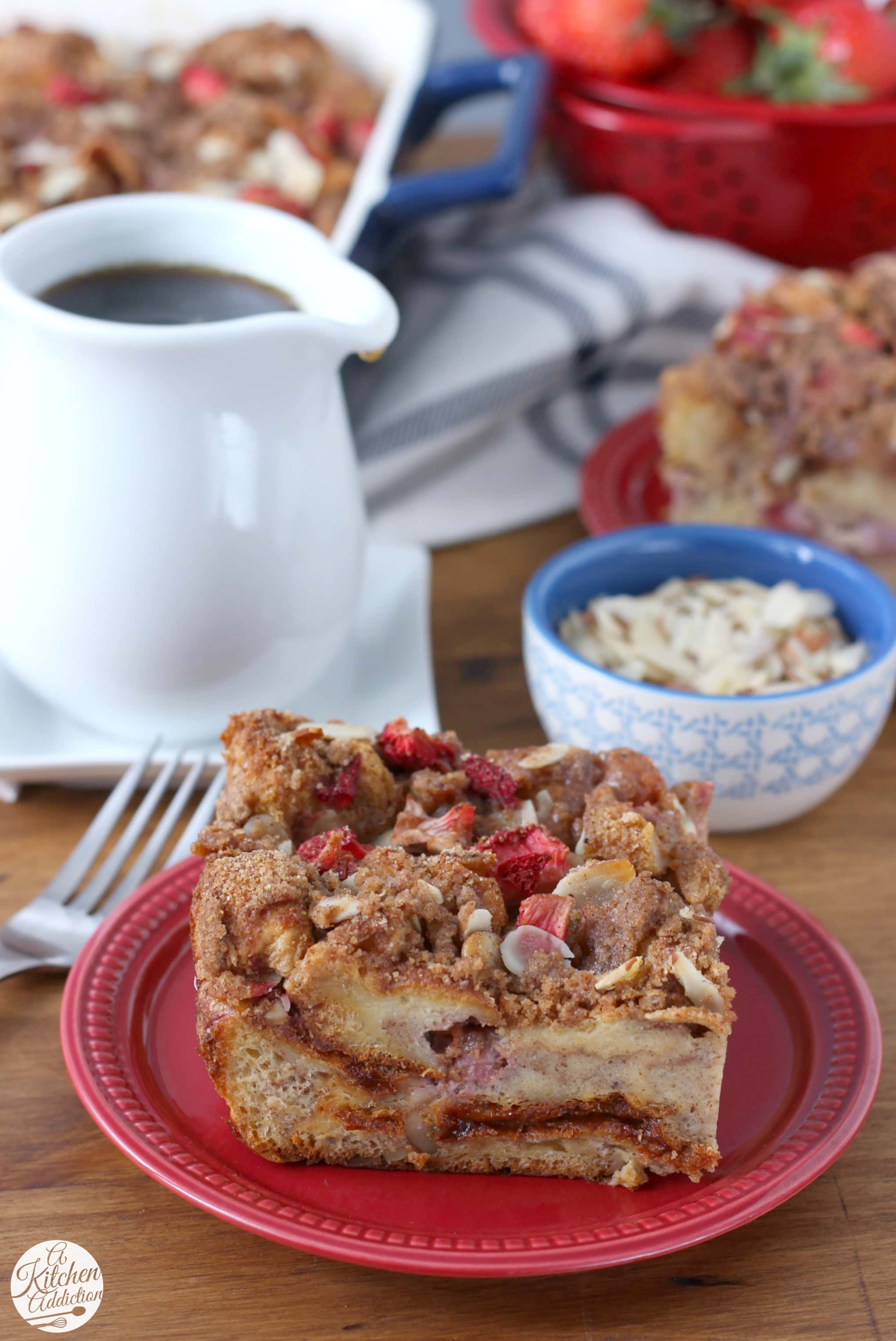 Strawberry Honey Almond French Toast Bake Recipe from A Kitchen Addiction