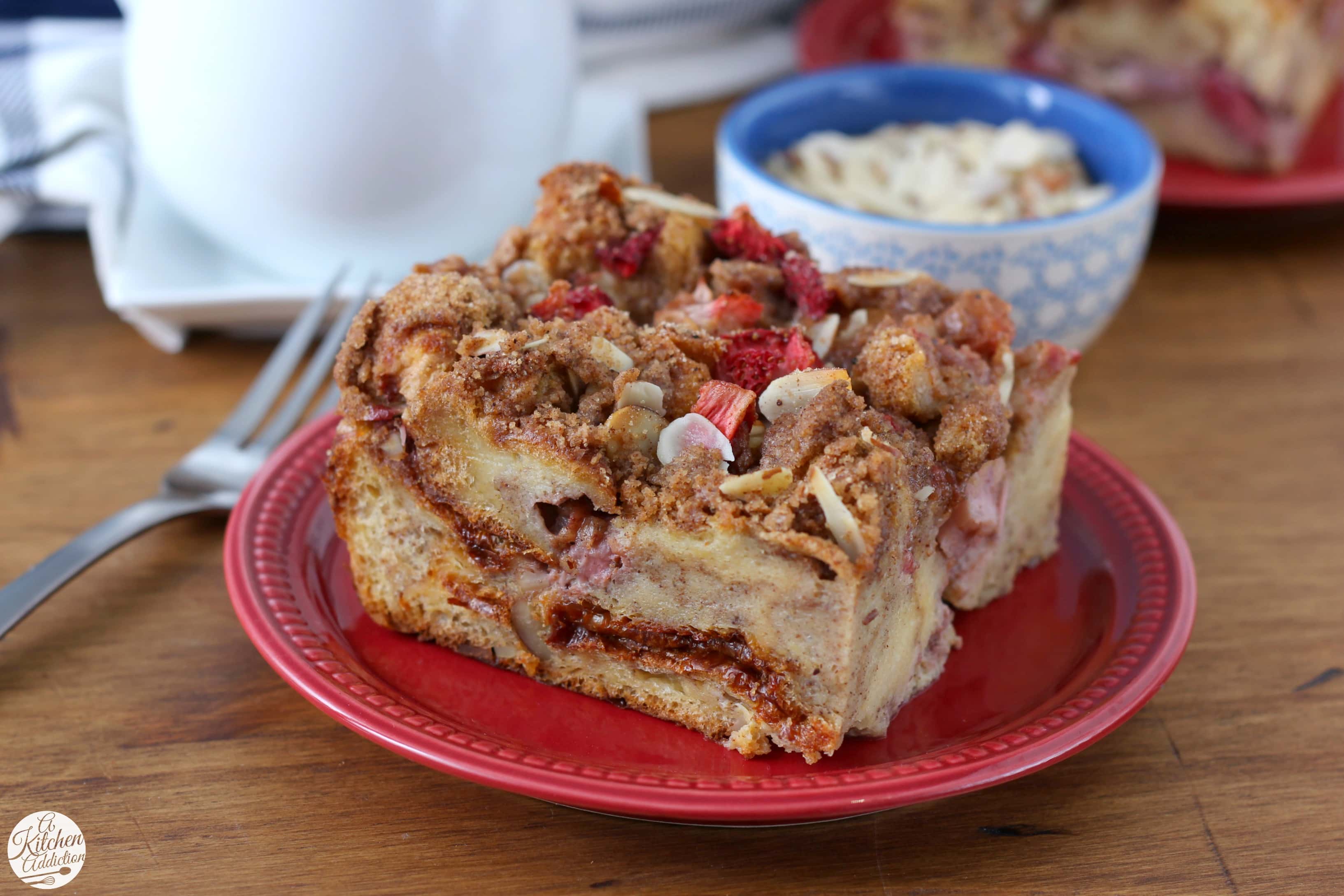 Strawberry Honey Almond French Toast Bake Recipe from A Kitchen Addiction