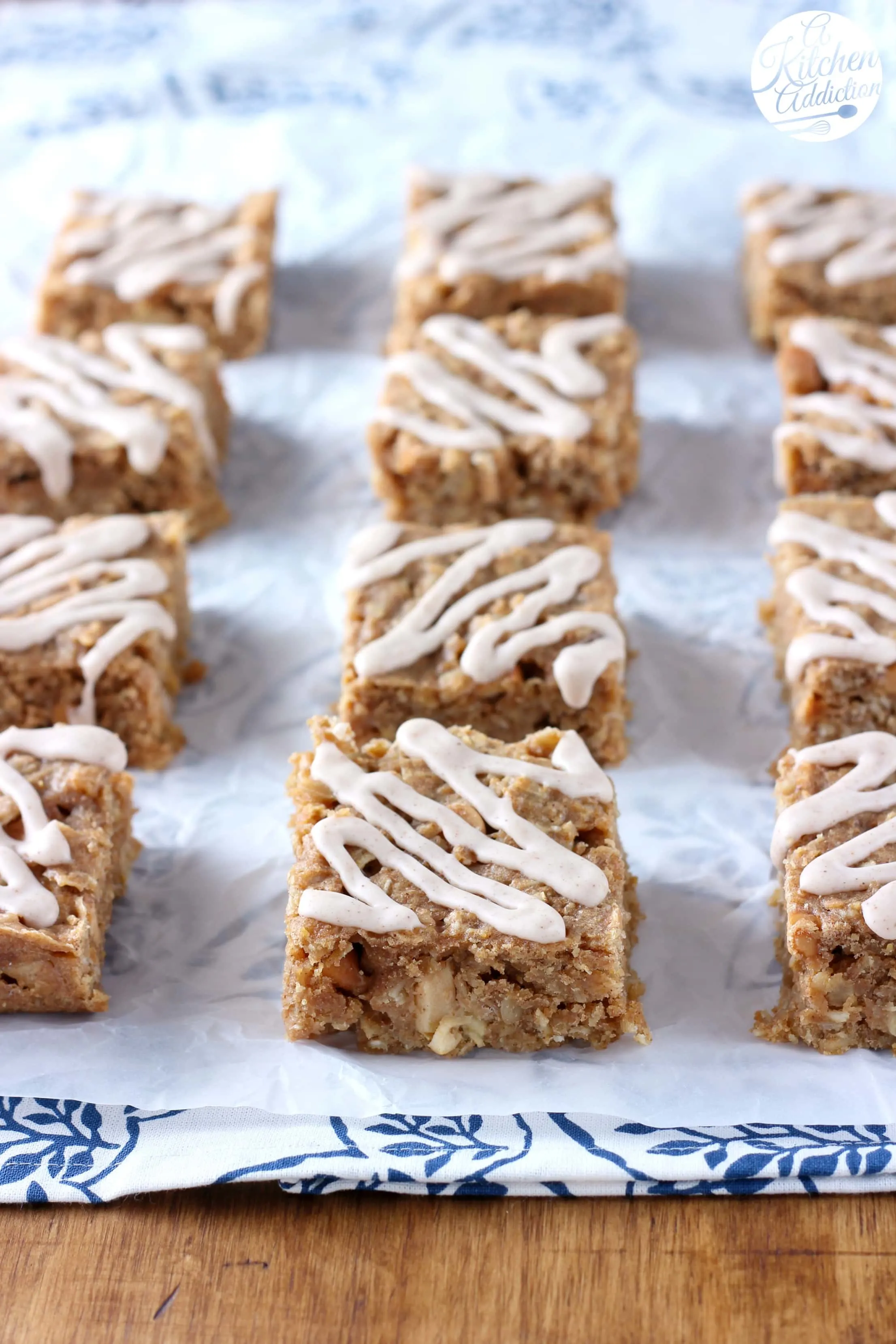 Soft Baked Apple Peanut Butter Oat Bars Recipe from A Kitchen Addiction