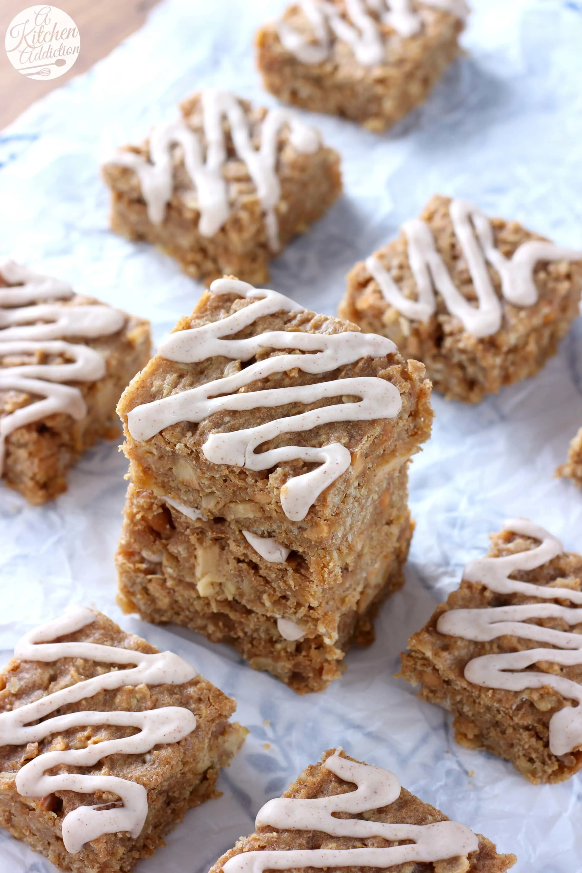 Soft Baked Apple Peanut Butter Breakfast Bars Recipe from A Kitchen Addiction