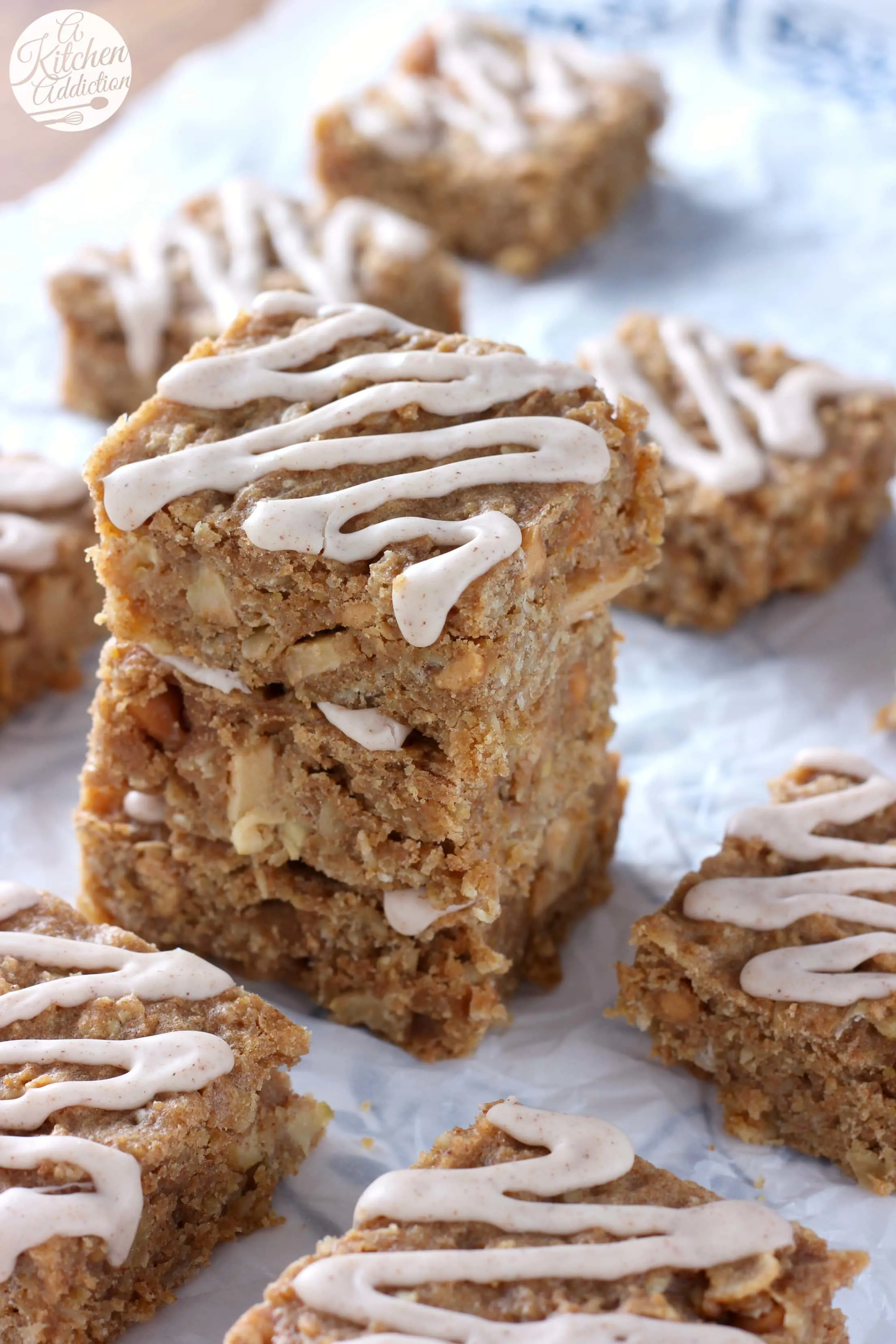 Soft Baked Apple Peanut Butter Oat Bars Recipe from A Kitchen Addiction