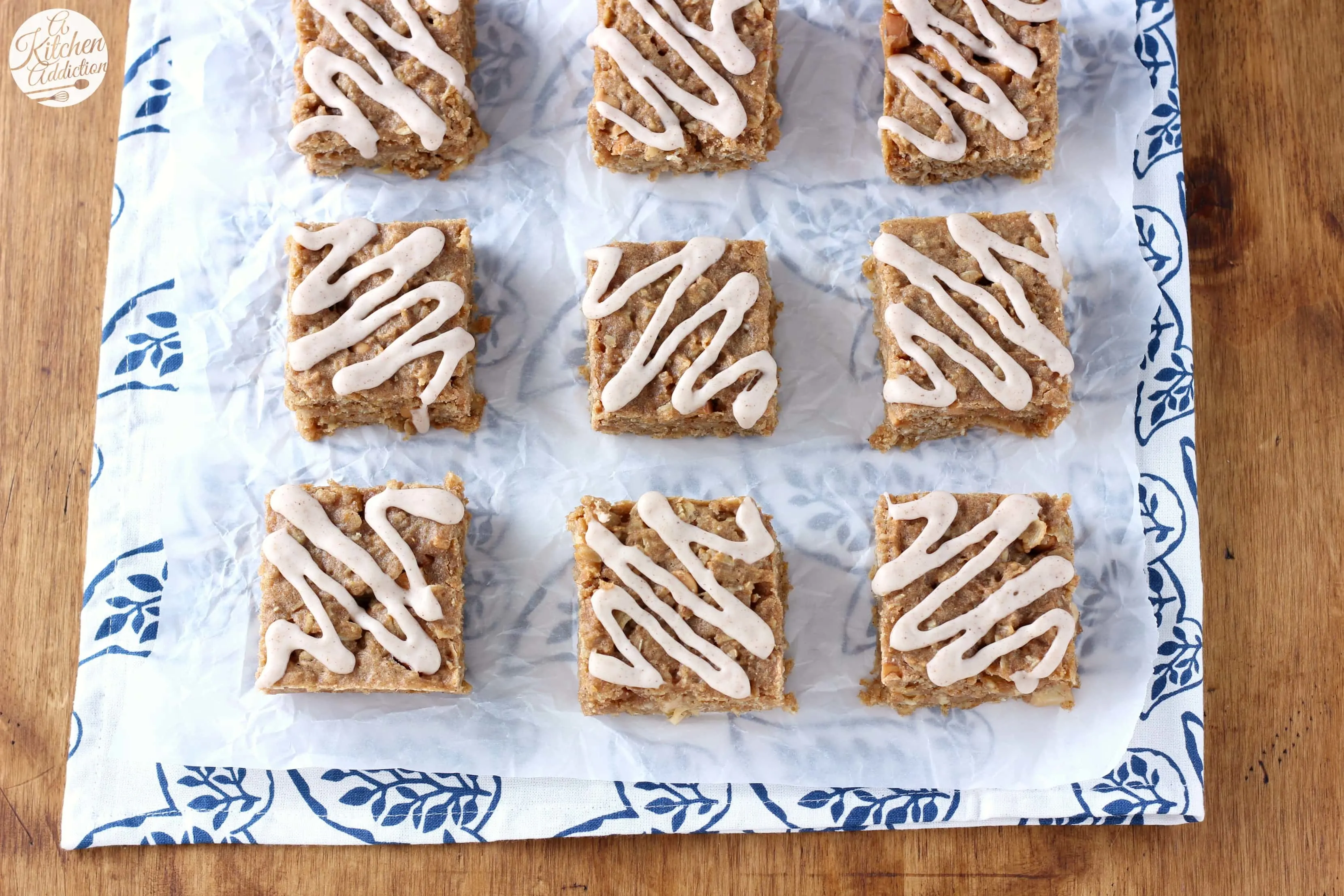Soft Baked Apple Peanut Butter Oatmeal Bars Recipe from A Kitchen Addiction