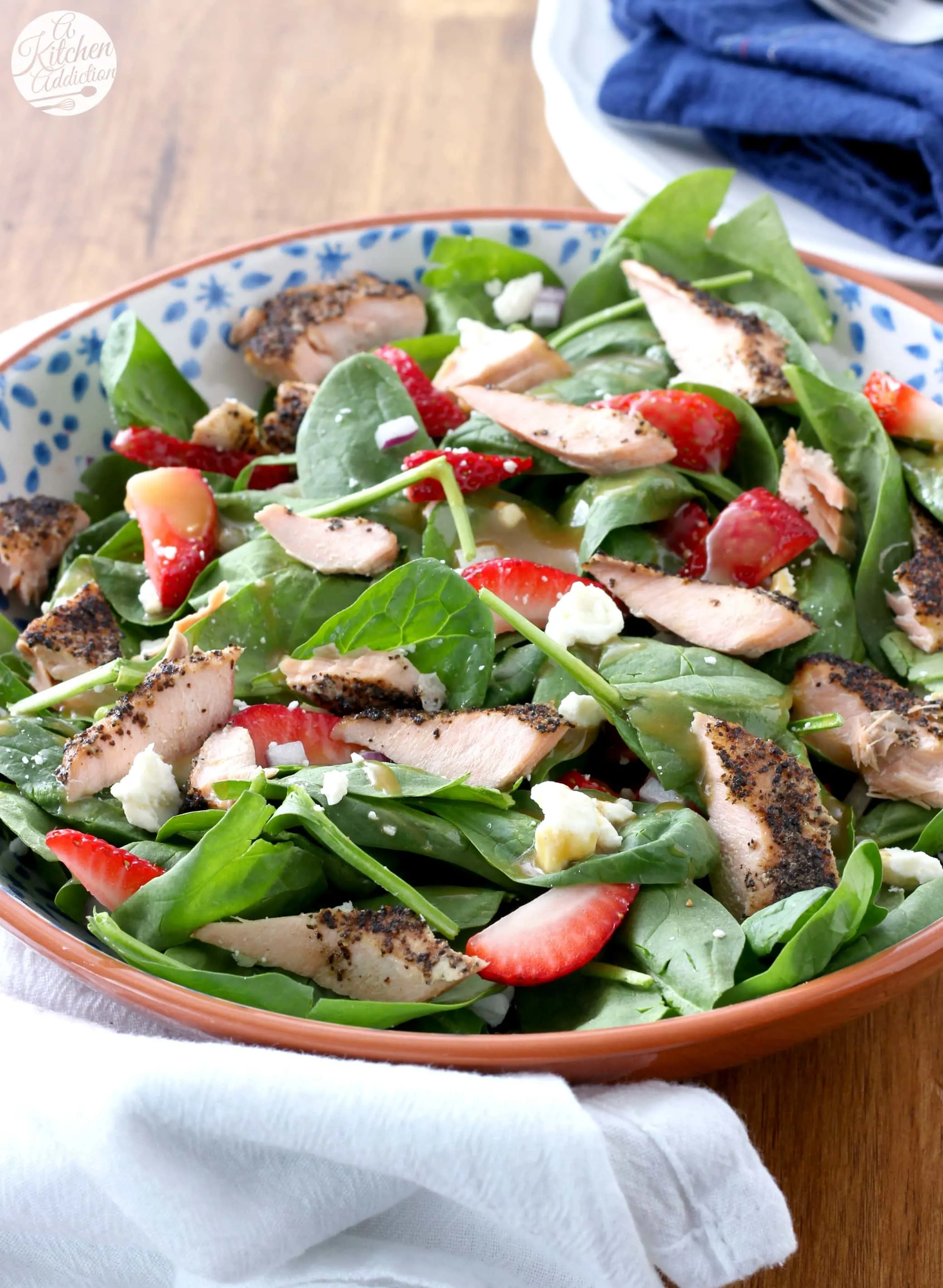 25 Minute Baked Salmon Strawberry Spinach Salad with Honey Dijon Vinaigrette Recipe from A Kitchen Addiction
