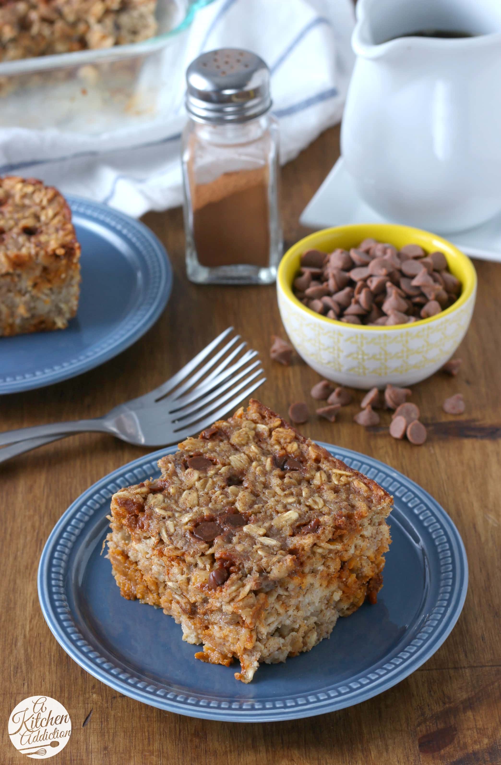 Easy Cinnamon Chip Banana Bread Baked Oatmeal Recipe from A Kitchen Addiction