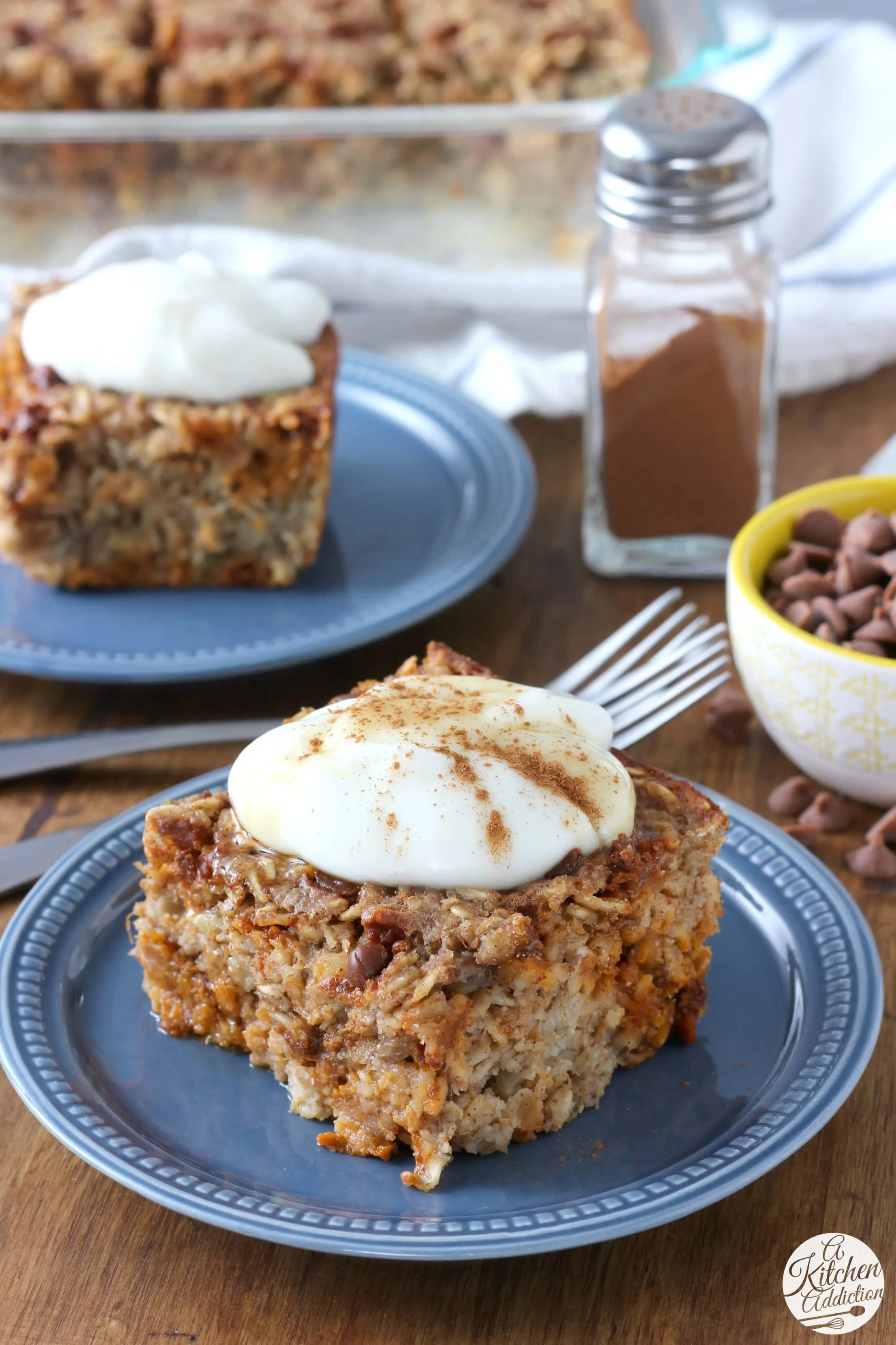 Cinnamon Chip Banana Bread Baked Oatmeal Recipe from A Kitchen Addiction