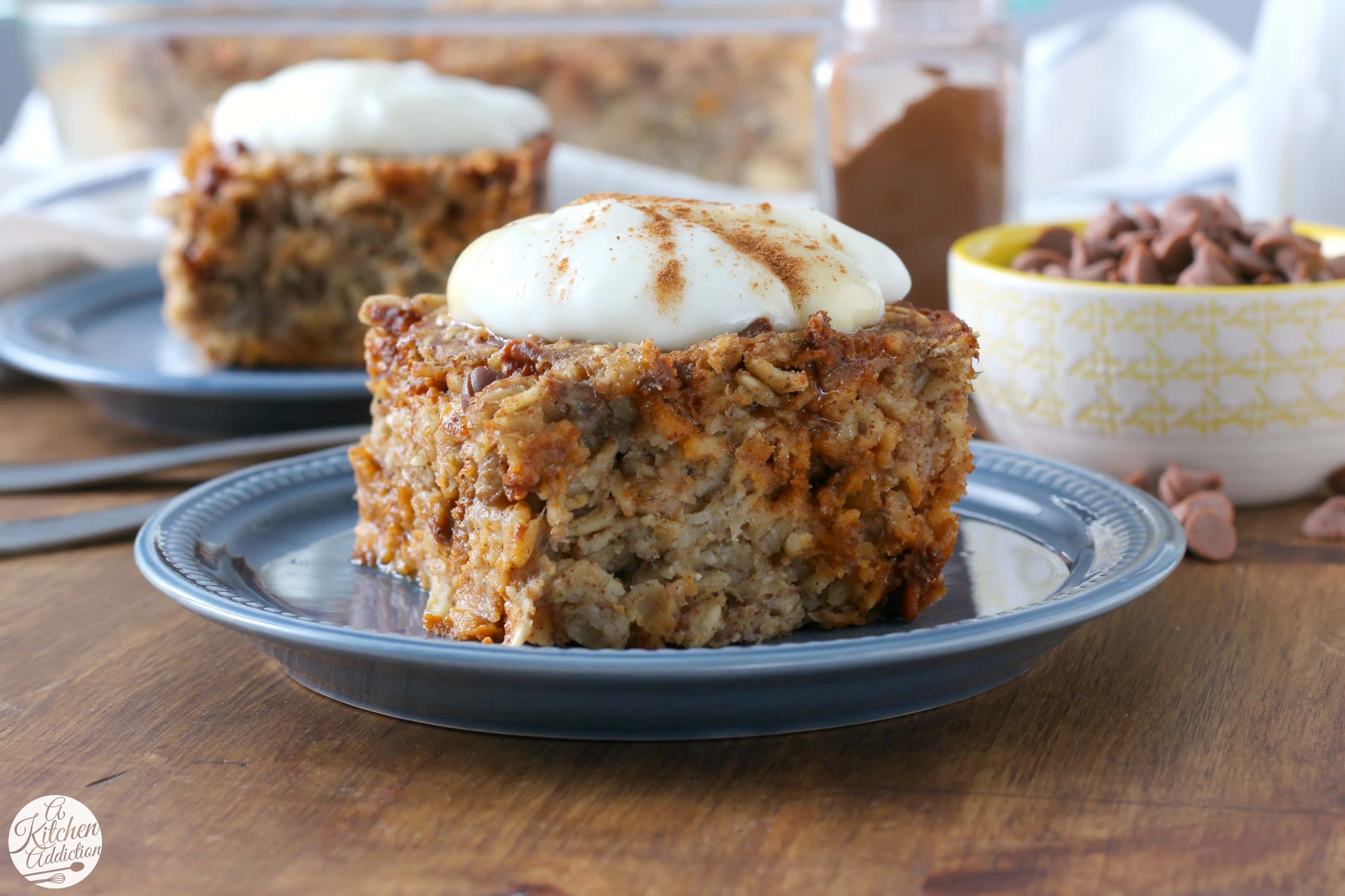 Cinnamon Chip Banana Bread Baked Oatmeal Recipe from A Kitchen Addiction