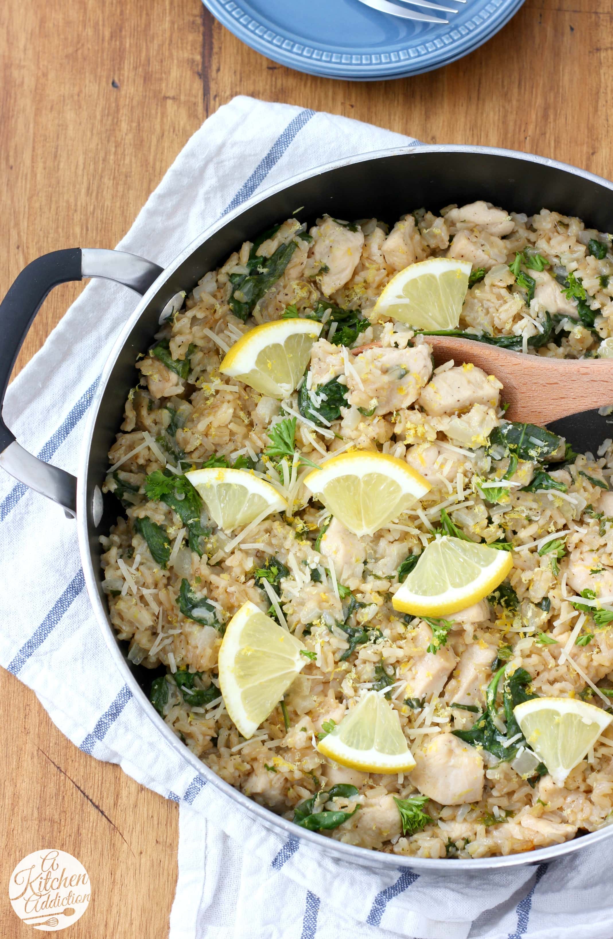 Lemon Parmesan Chicken and Rice Skillet Recipe from A Kitchen Addiction