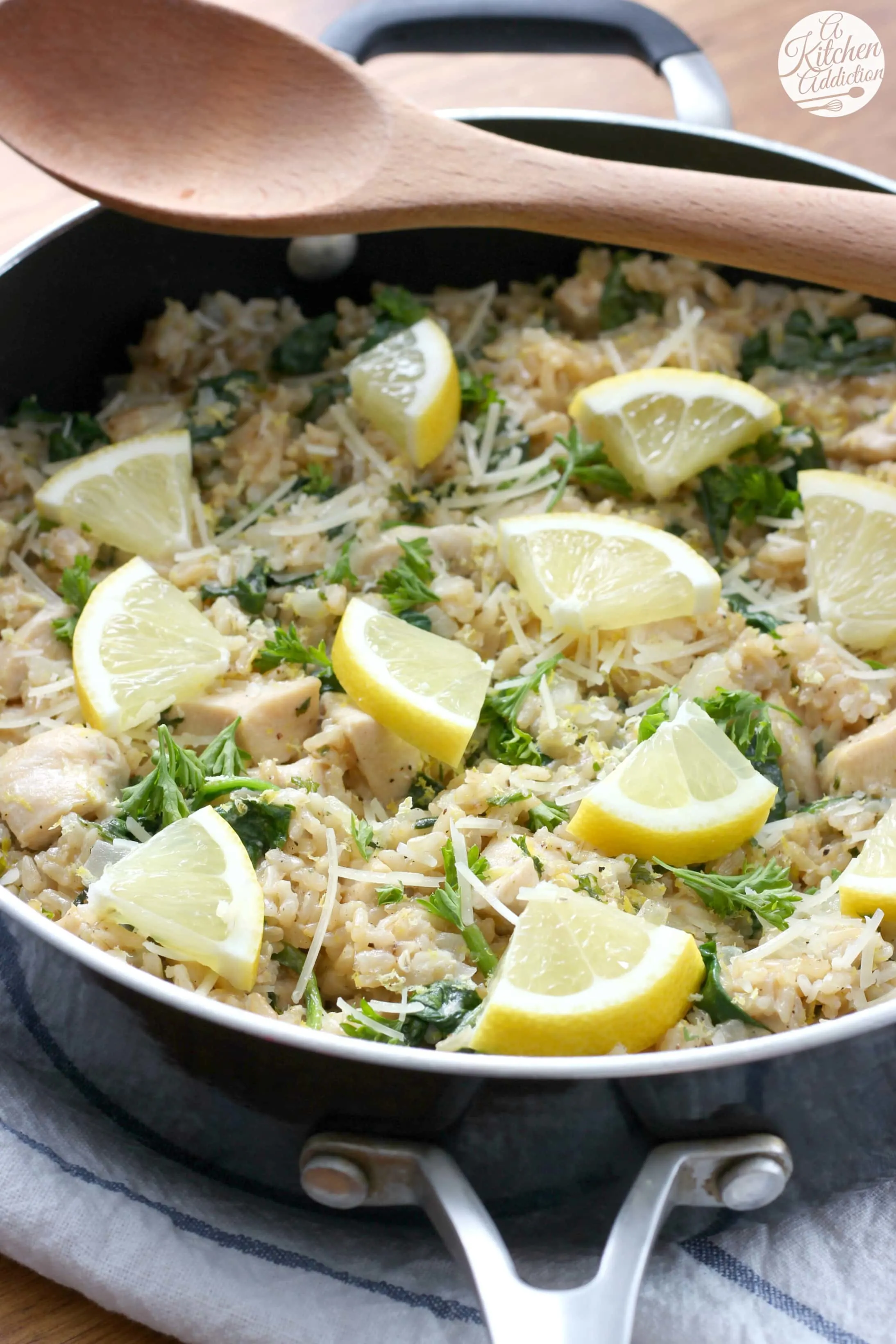 20 Minute Lemon Parmesan Chicken and Rice Skillet Recipe from A Kitchen Addiction