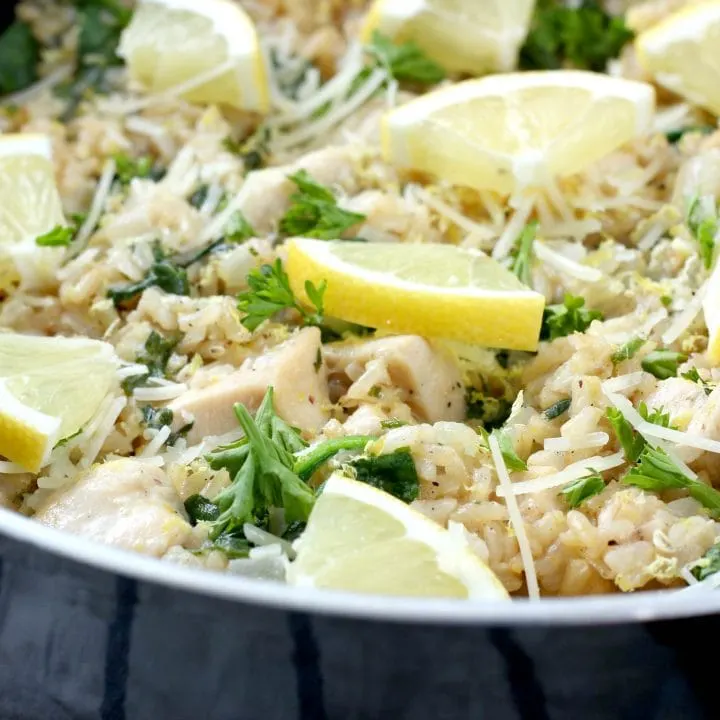 Lemon Parmesan Chicken and Rice Skillet Meal Recipe from A Kitchen Addiction