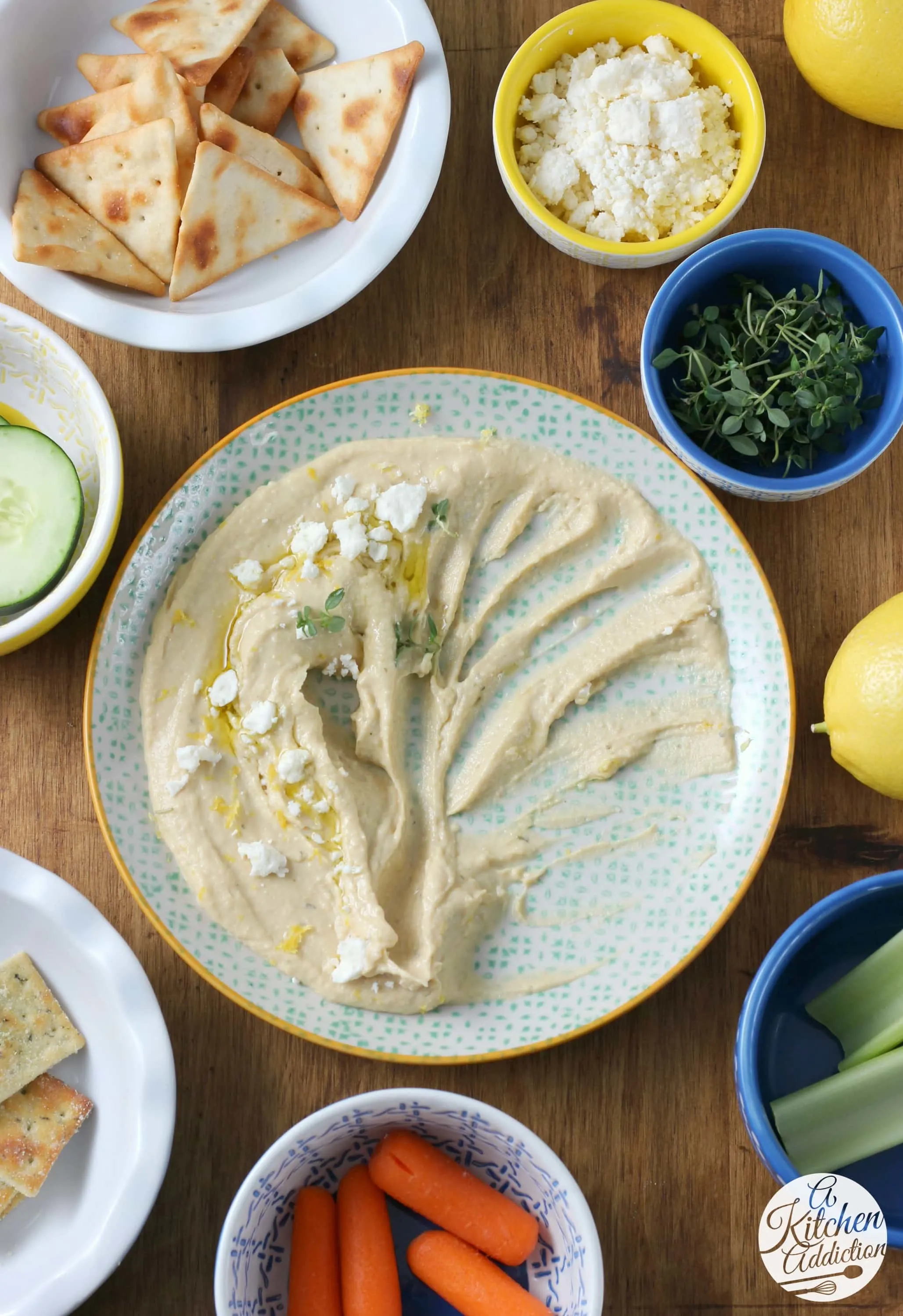 Lemon Thyme Hummus with Feta appetizer