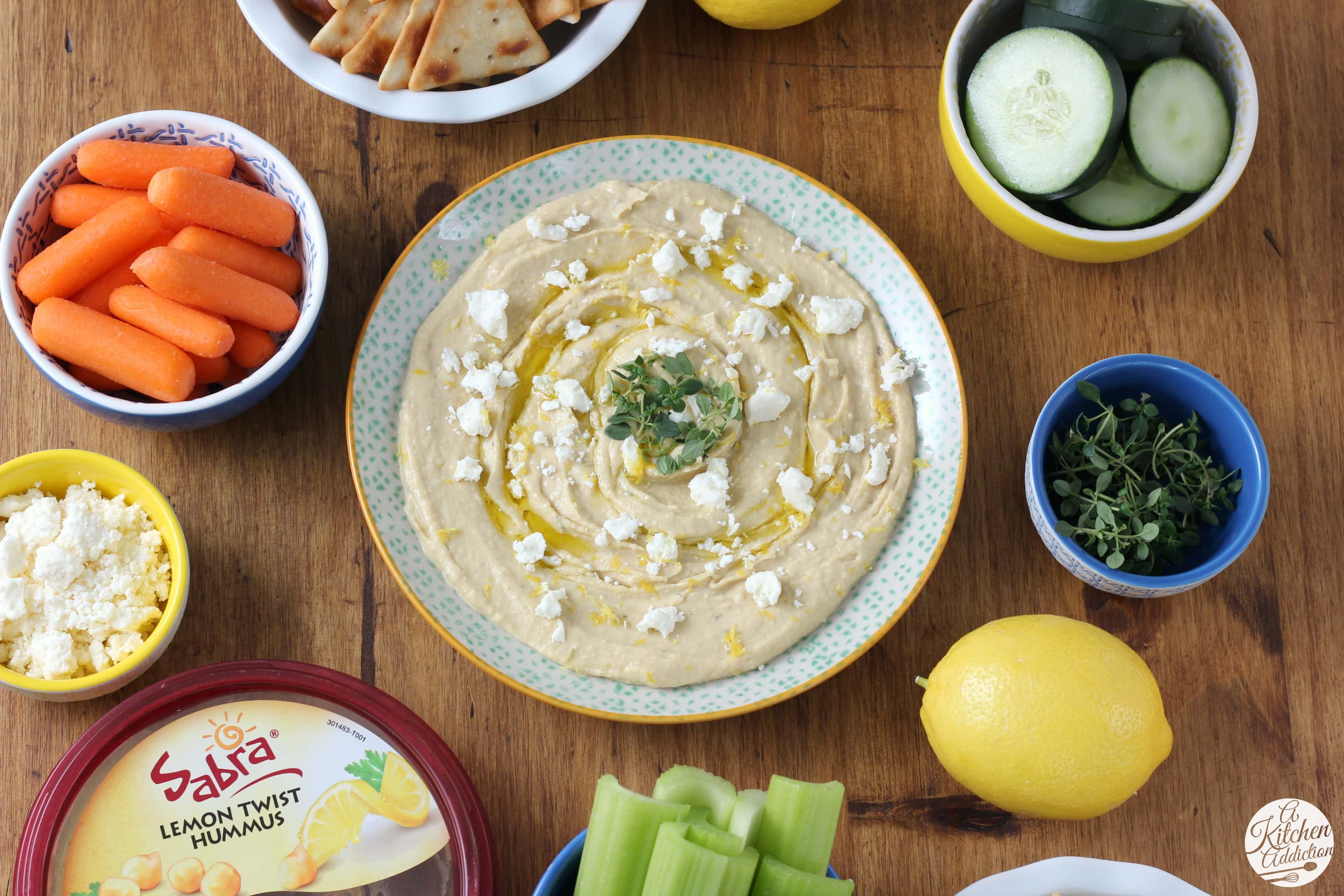 Lemon Thyme Hummus with Feta Recipe from A Kitchen Addiction