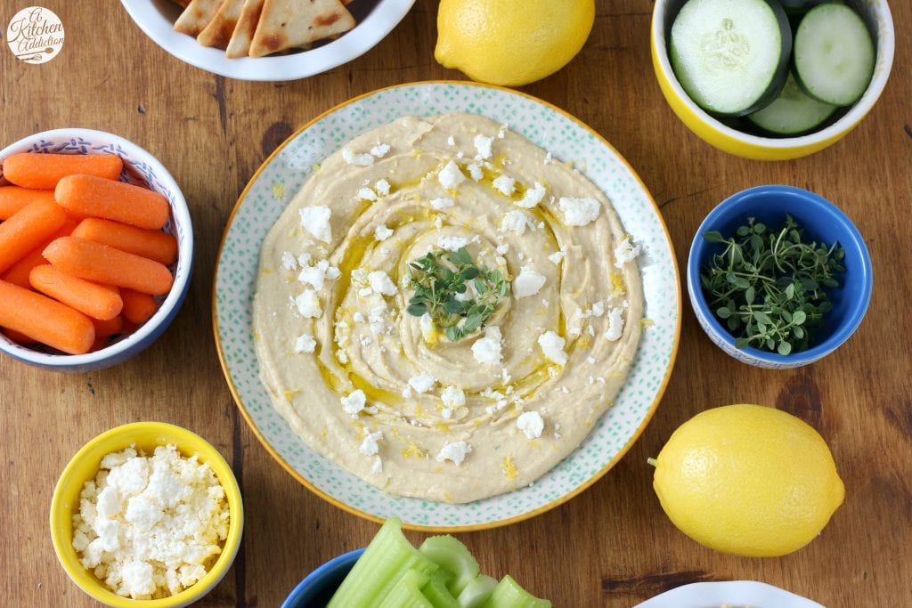 Lemon Thyme Hummus with Feta A Kitchen Addiction