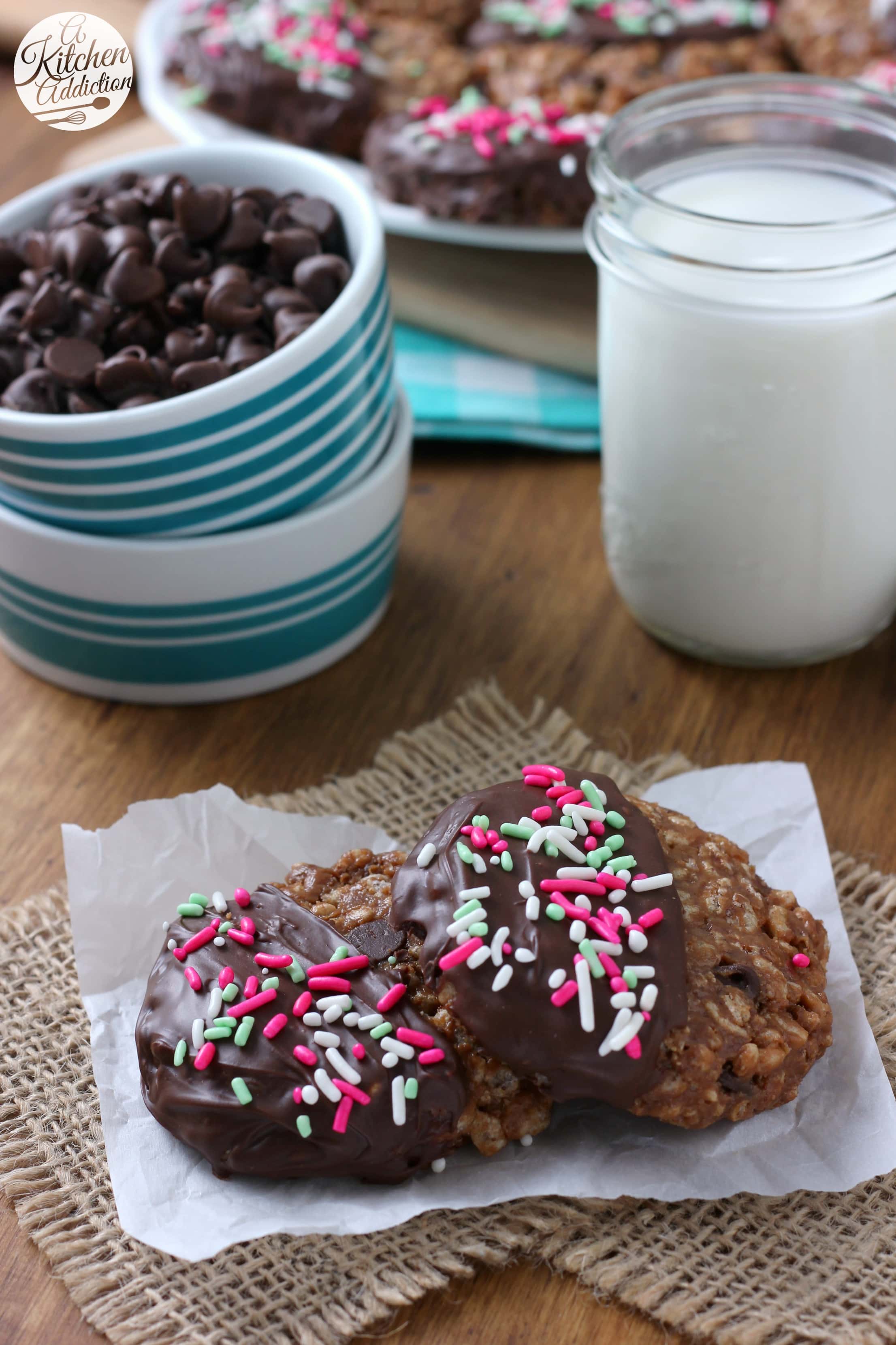 Easy No Bake Chocolate Peanut Butter Crunch Cookies Recipe from A Kitchen Addiction