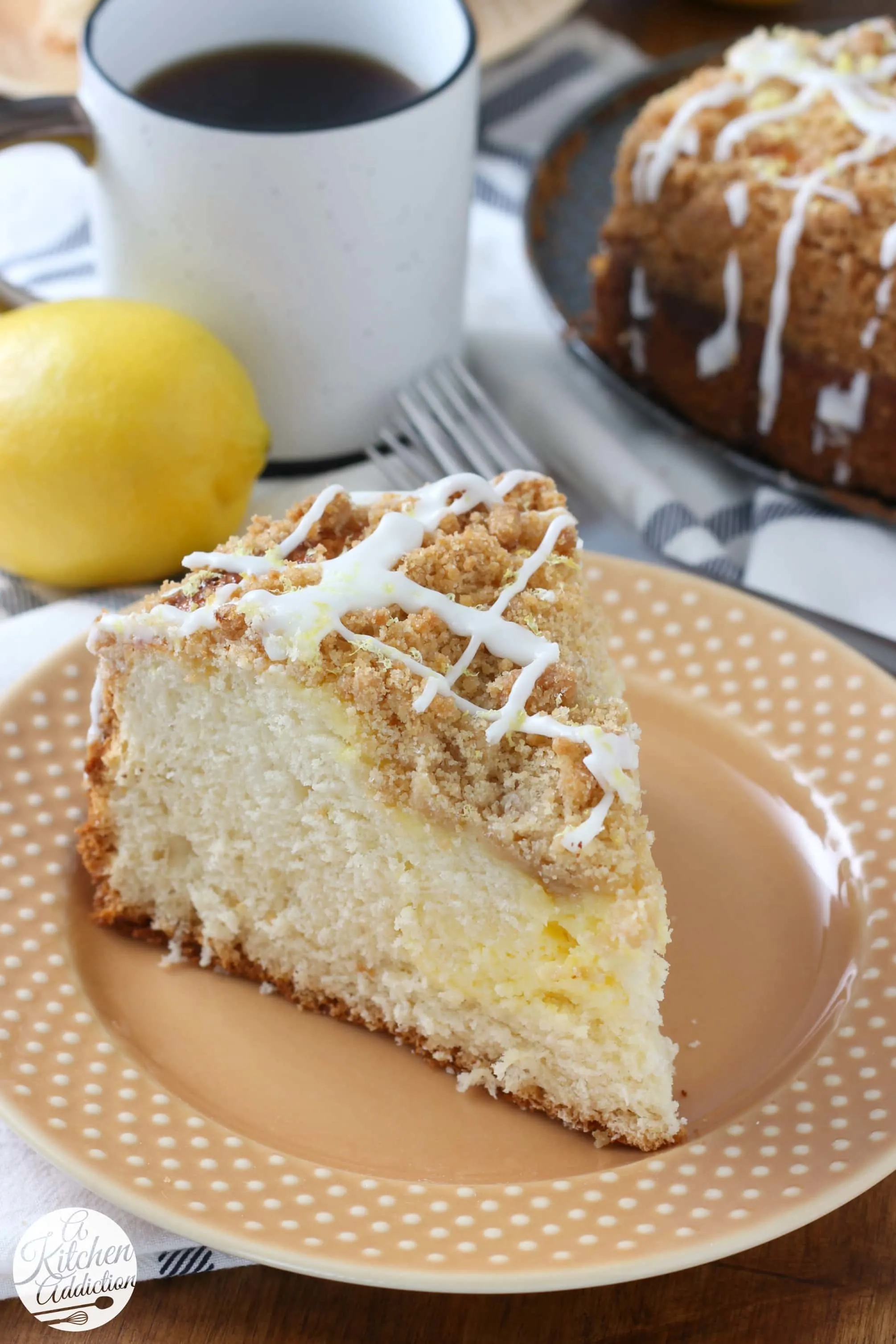 Cream Cheese Swirled Lemon Coffee Cake Recipe from A Kitchen Addiction