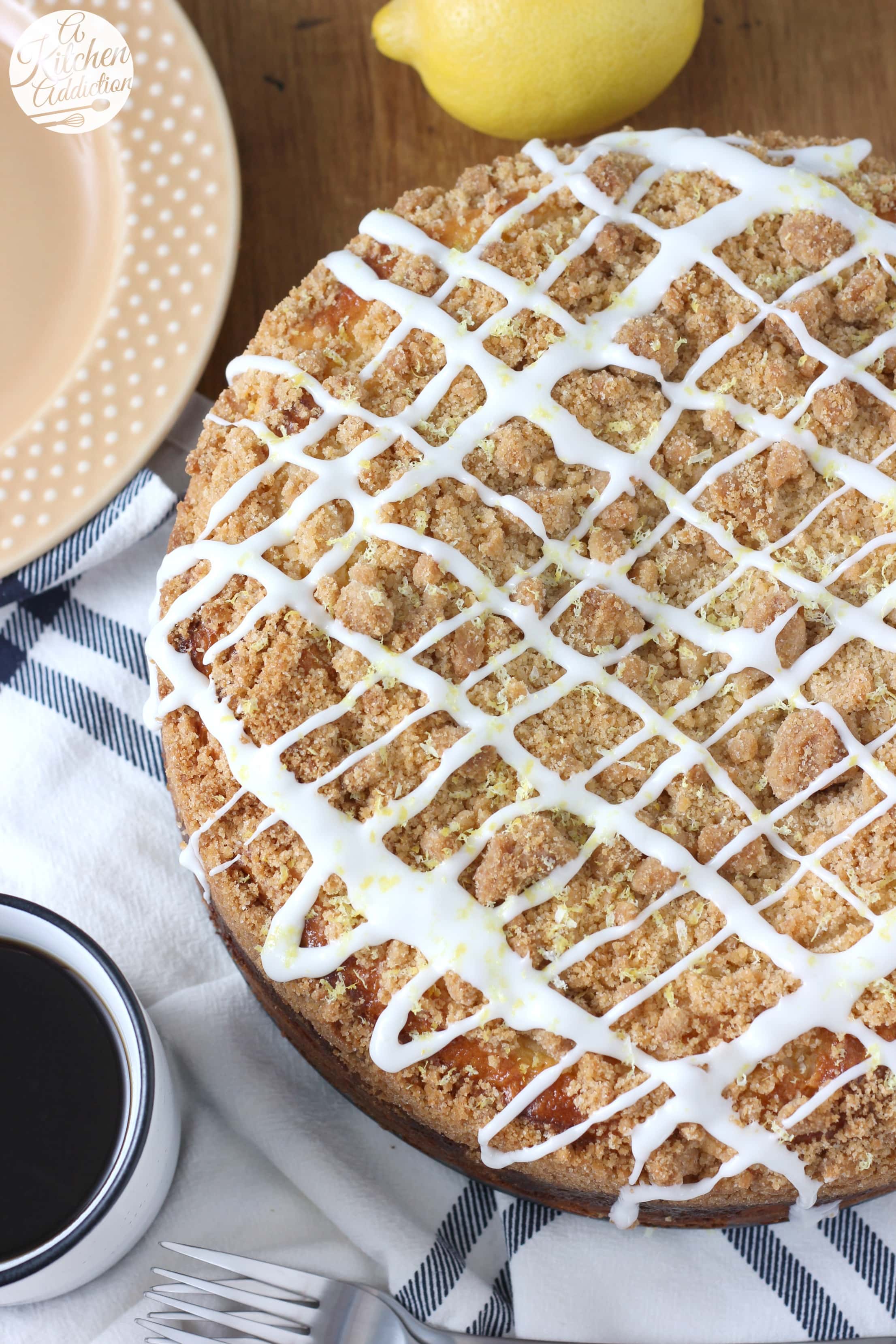 Cream Cheese Swirled Lemon Coffee Cake Recipe from A Kitchen Addiction