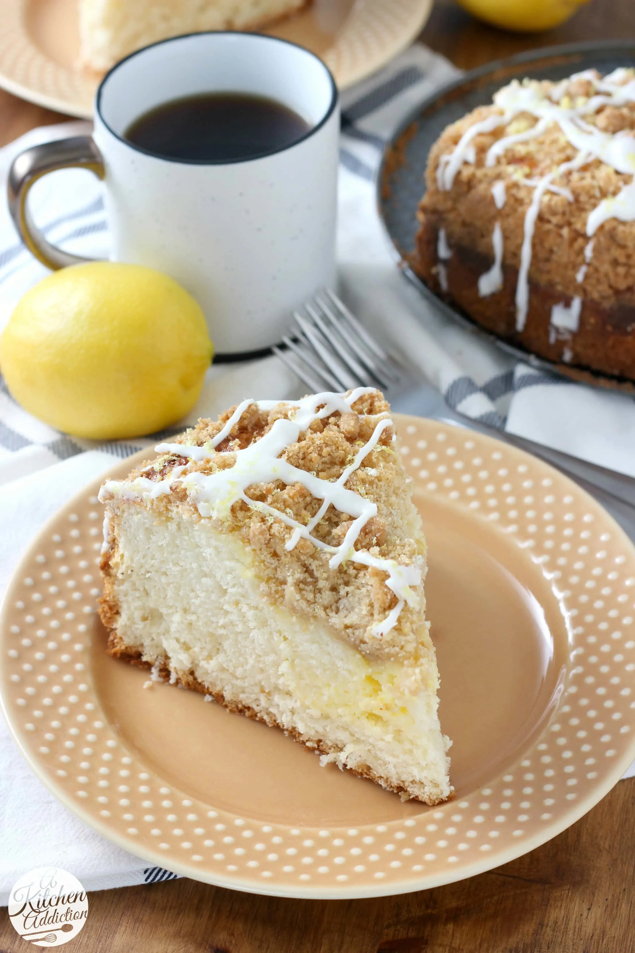 Lemon Coffee Cake with Cream Cheese Swirl Recipe from A Kitchen Addiction