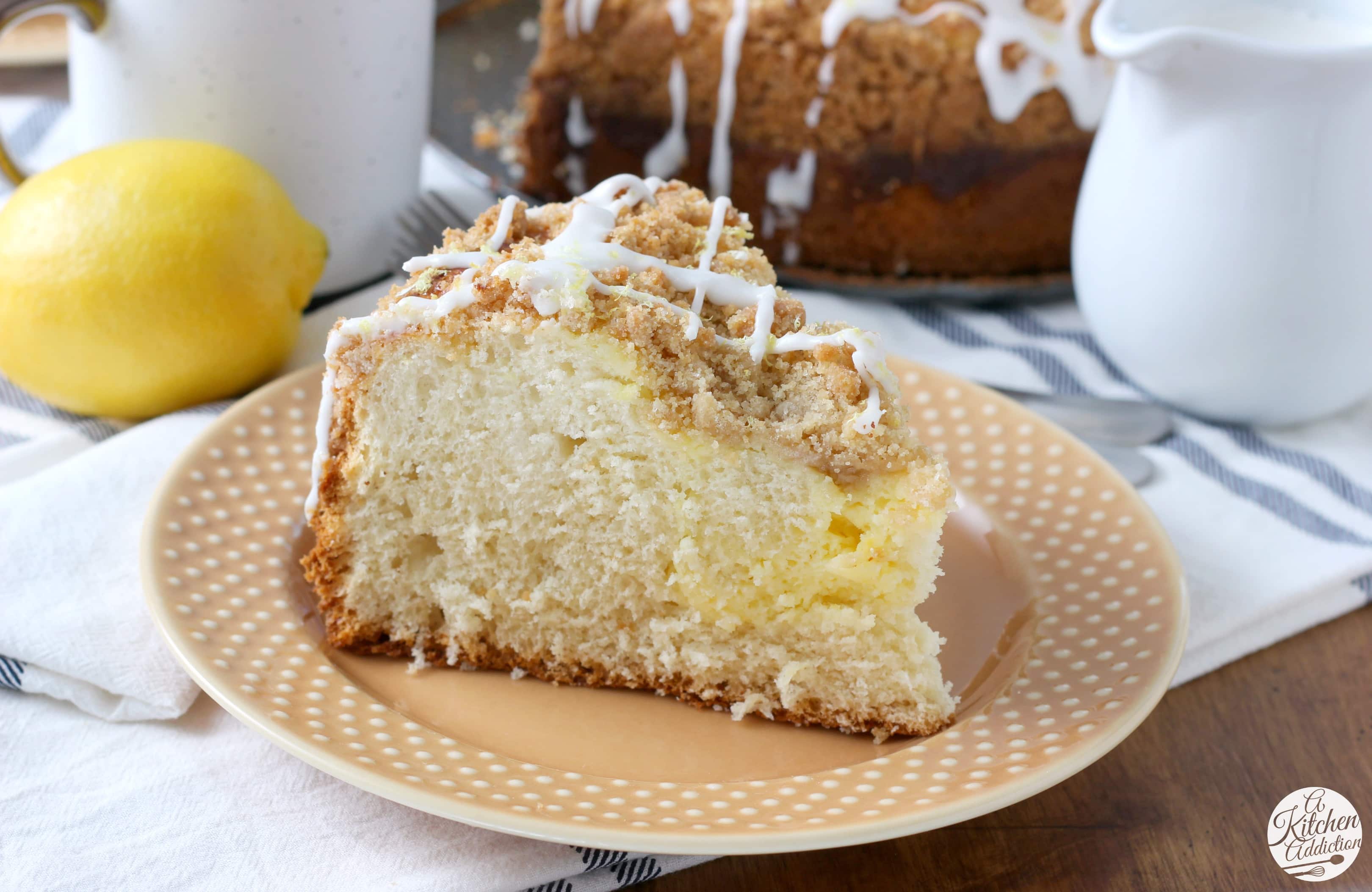 Cream Cheese Swirled Lemon Coffee Cake Recipe from A Kitchen Addiction