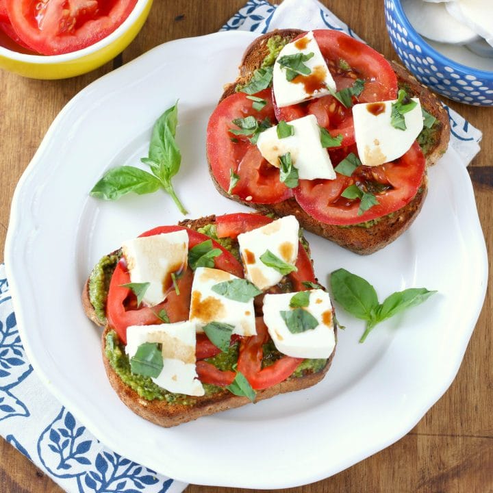 Pesto Caprese Toast Recipe from A Kitchen Addiction