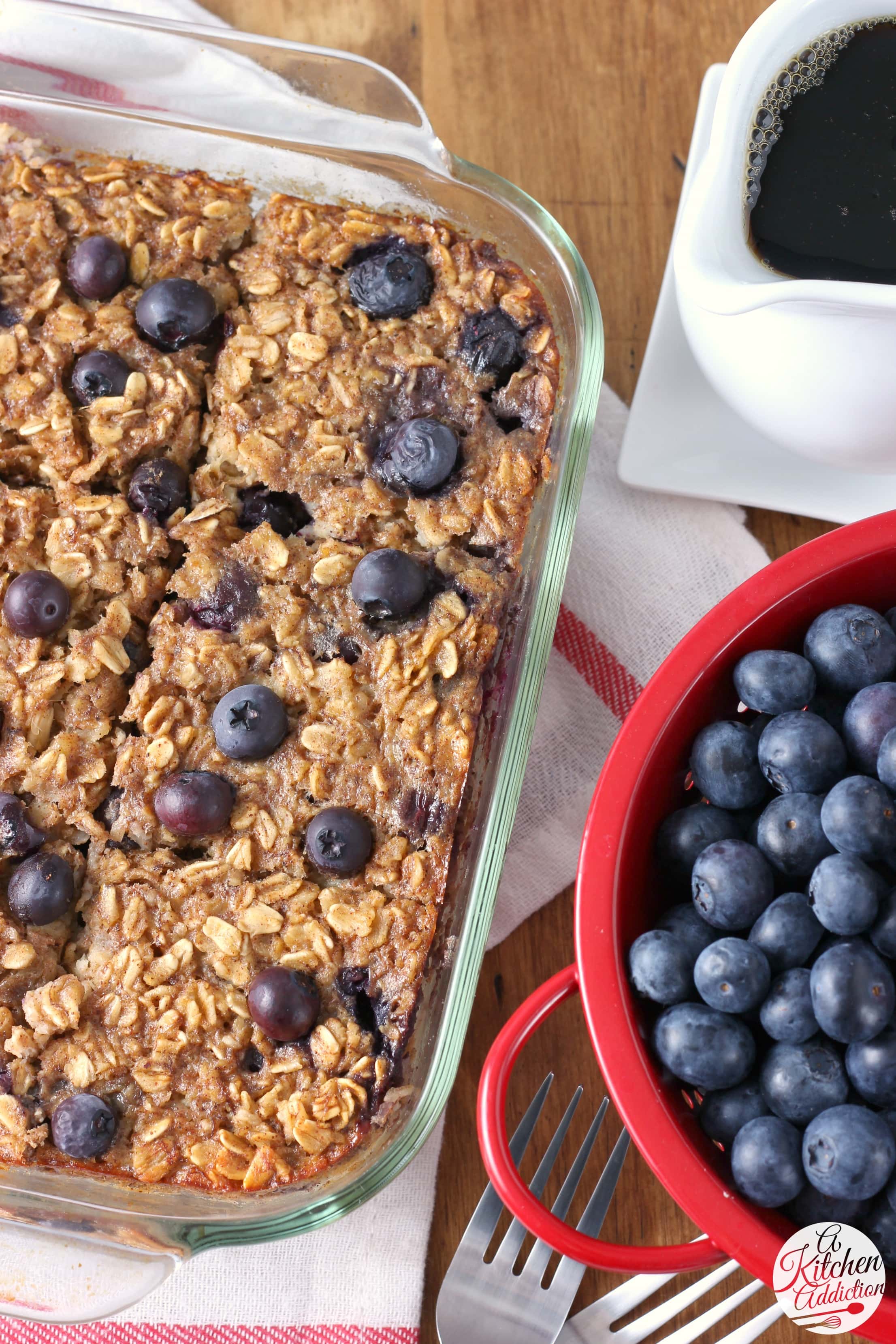 Blueberry Banana Bread Baked Oatmeal Recipe from A Kitchen Addiction