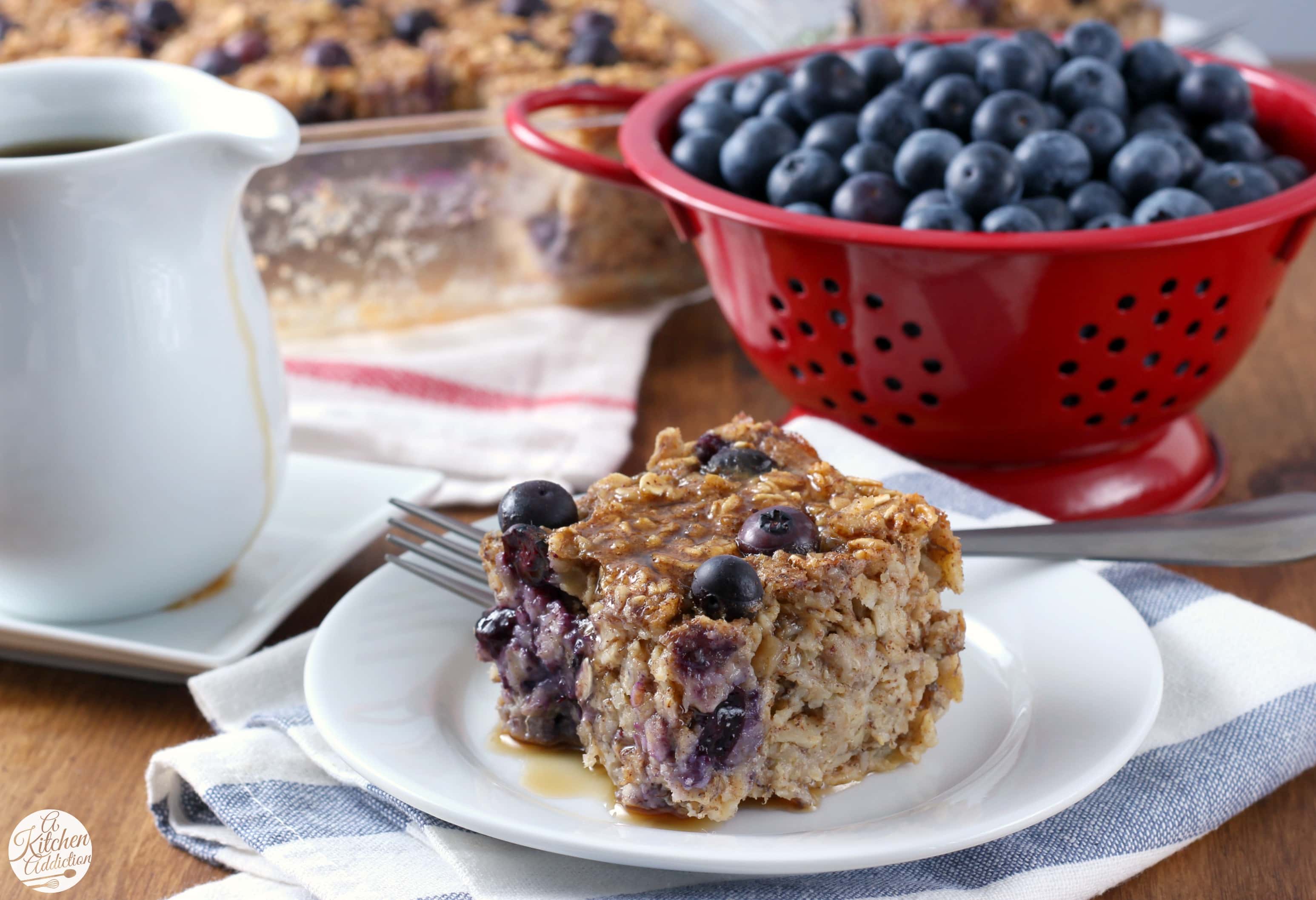 Blueberry Banana Bread Baked Oatmeal Recipe from A Kitchen Addiction