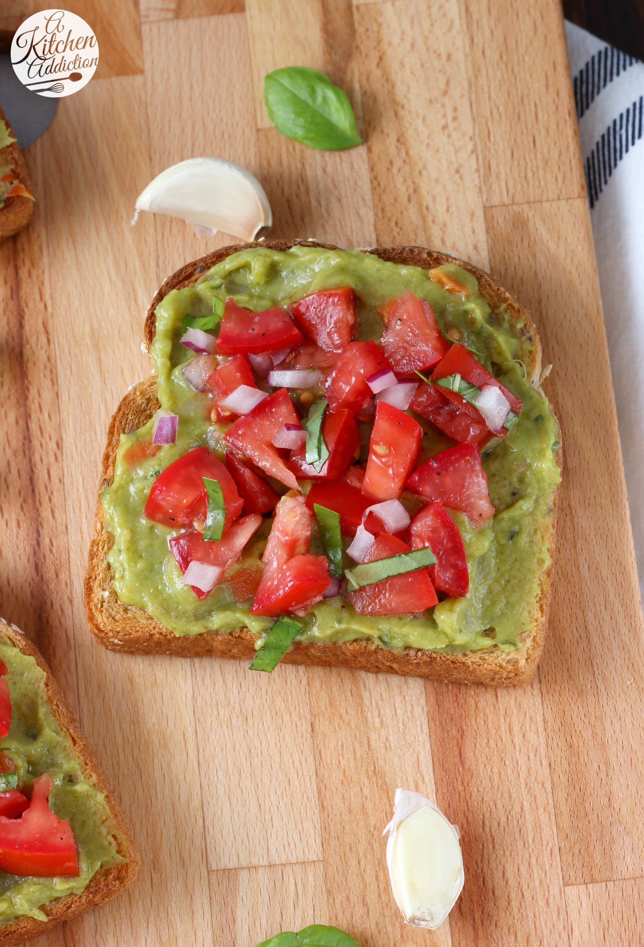 Quick and Easy Bruschetta Guacamole Toast Recipe from A Kitchen Addiction