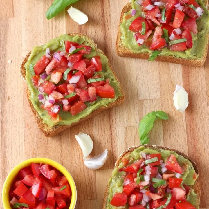 Bruschetta Guacamole Toast Recipe from A Kitchen Addiction