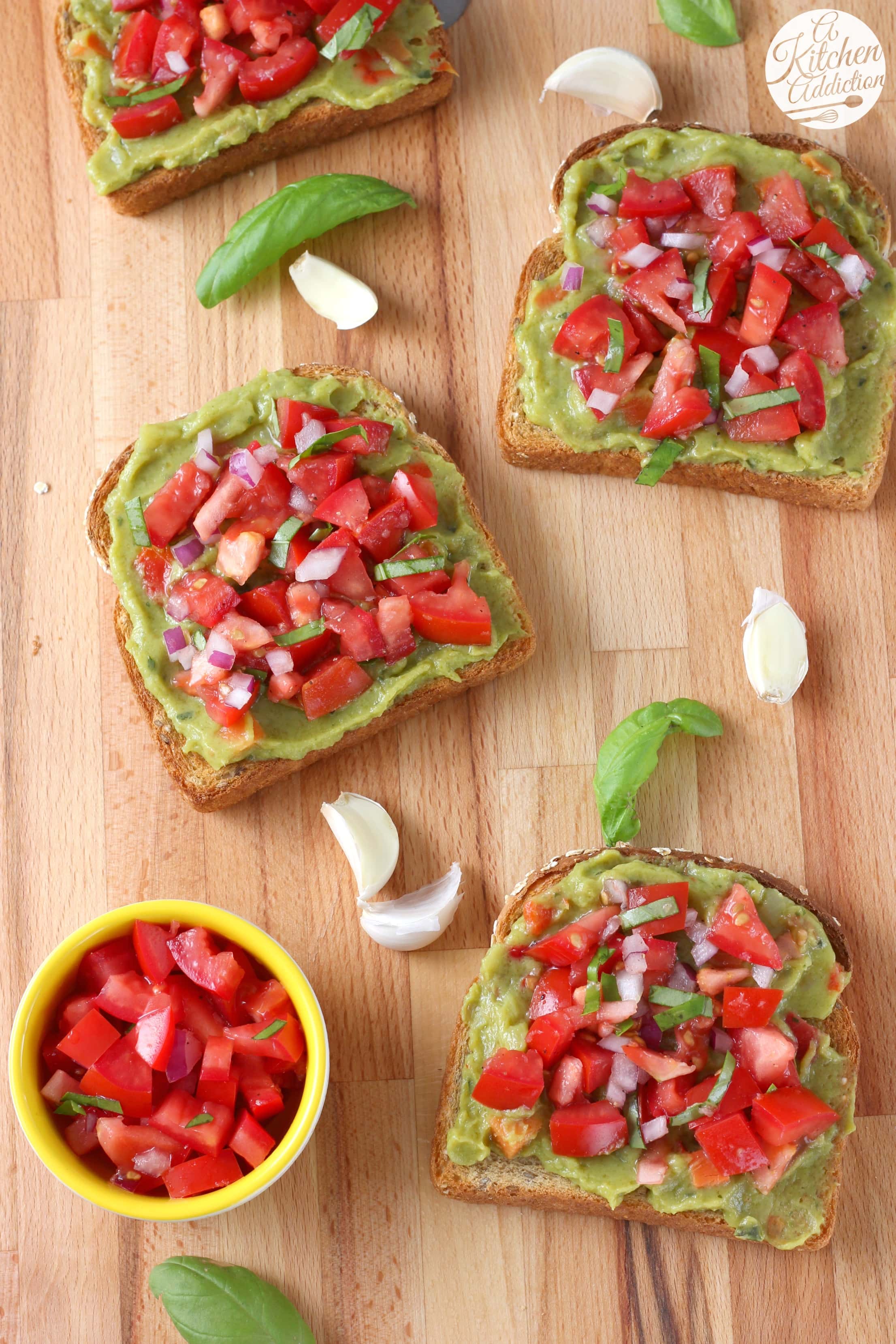 Bruschetta Guacamole Toast Recipe from A Kitchen Addiction