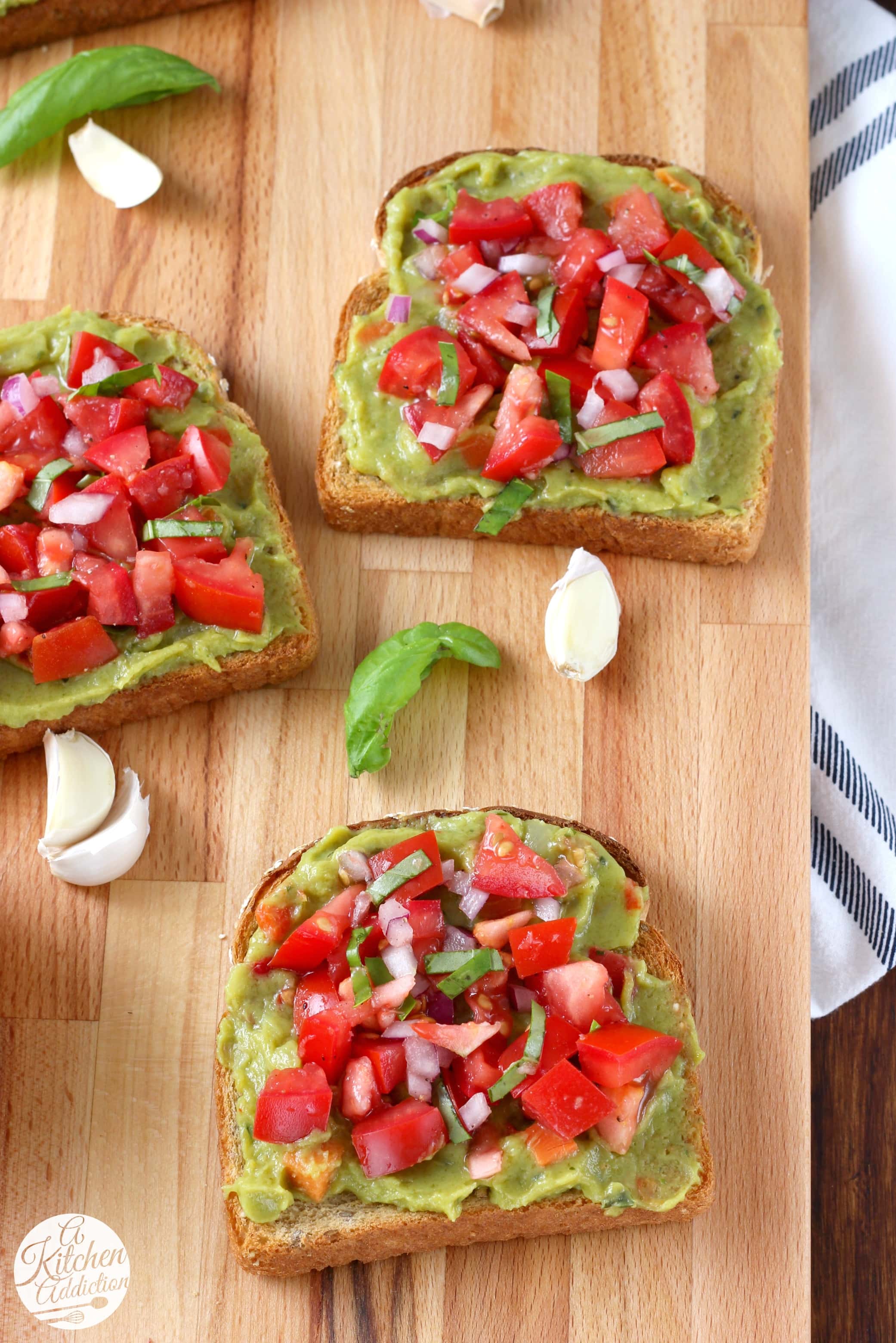 Easy Bruschetta Guacamole Toast Recipe from A Kitchen Addiction