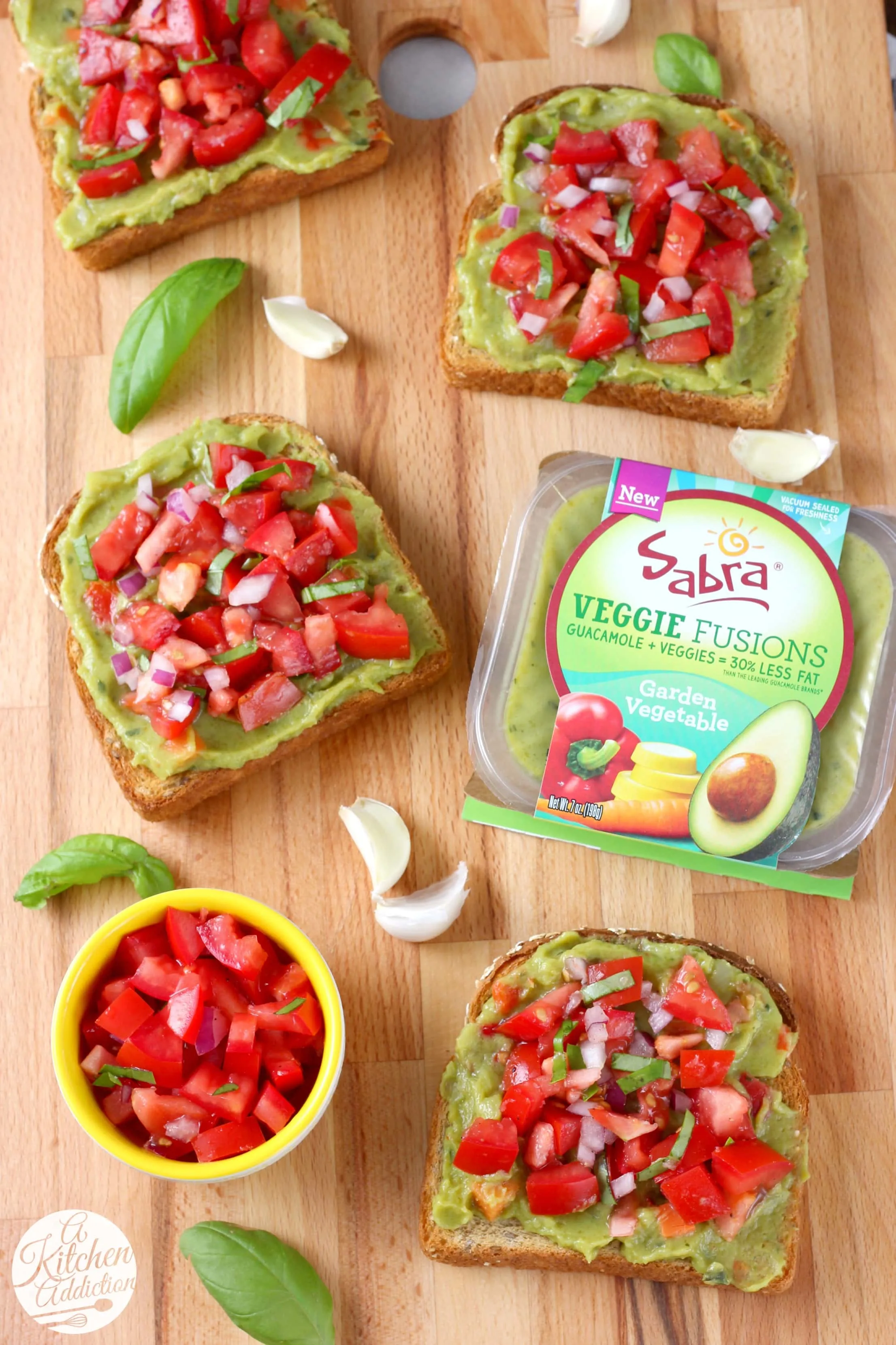 Bruschetta Guacamole Toast Recipe from A Kitchen Addiction