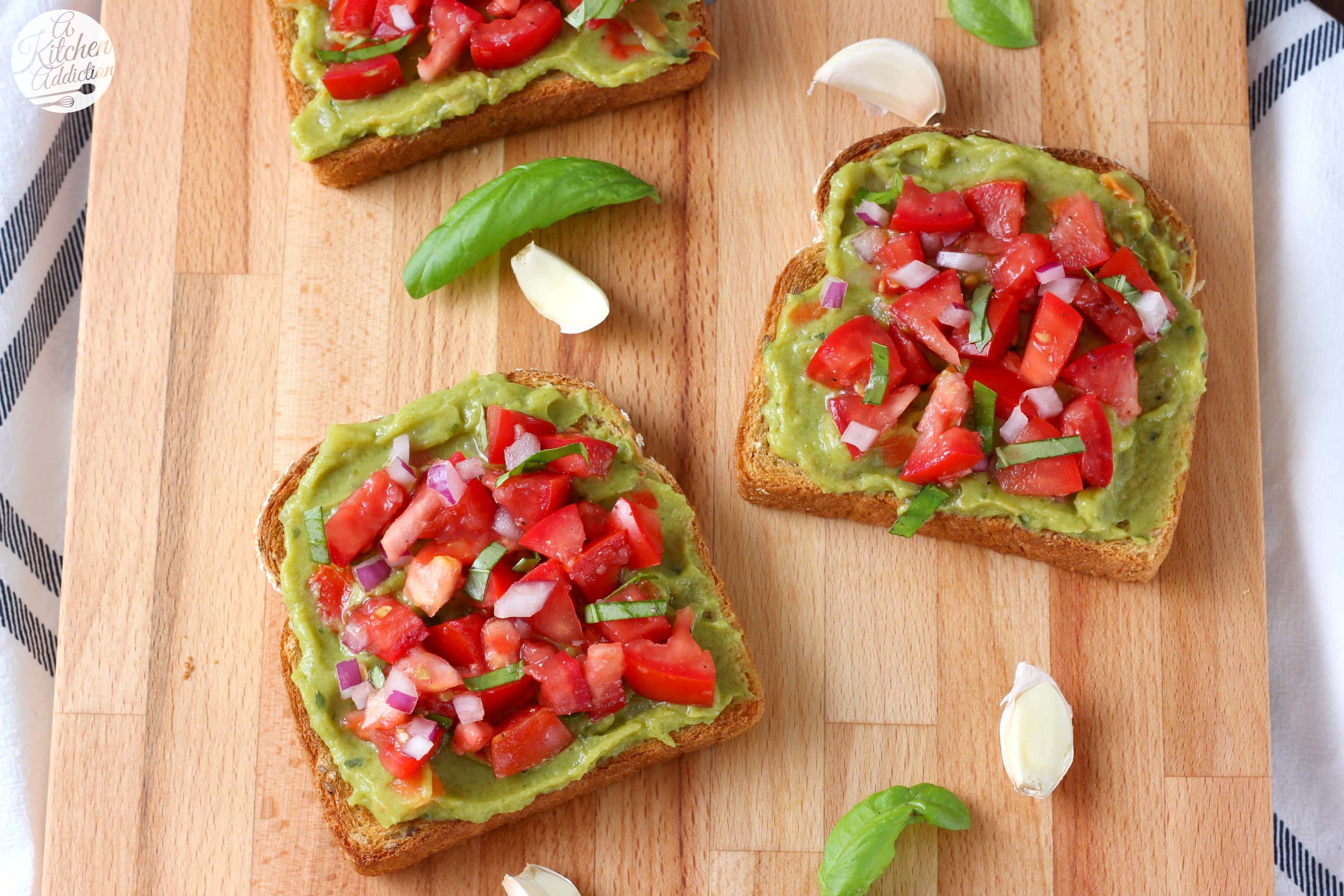 Easy Bruschetta Guacamole Toast Recipe from A Kitchen Addiction