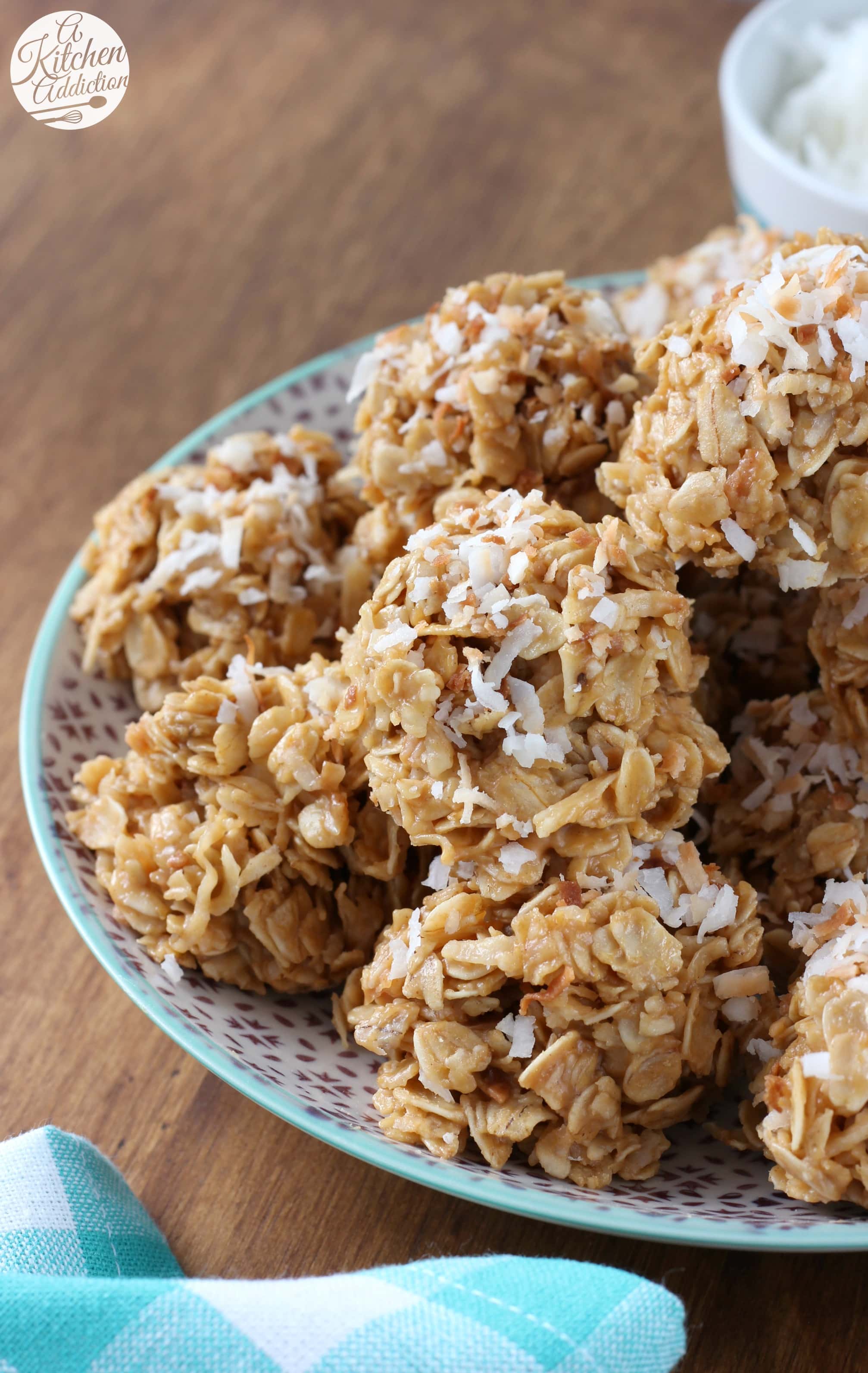 Healthier Toasted Coconut Peanut Butter No Bake Cookies Recipe from A Kitchen Addiction