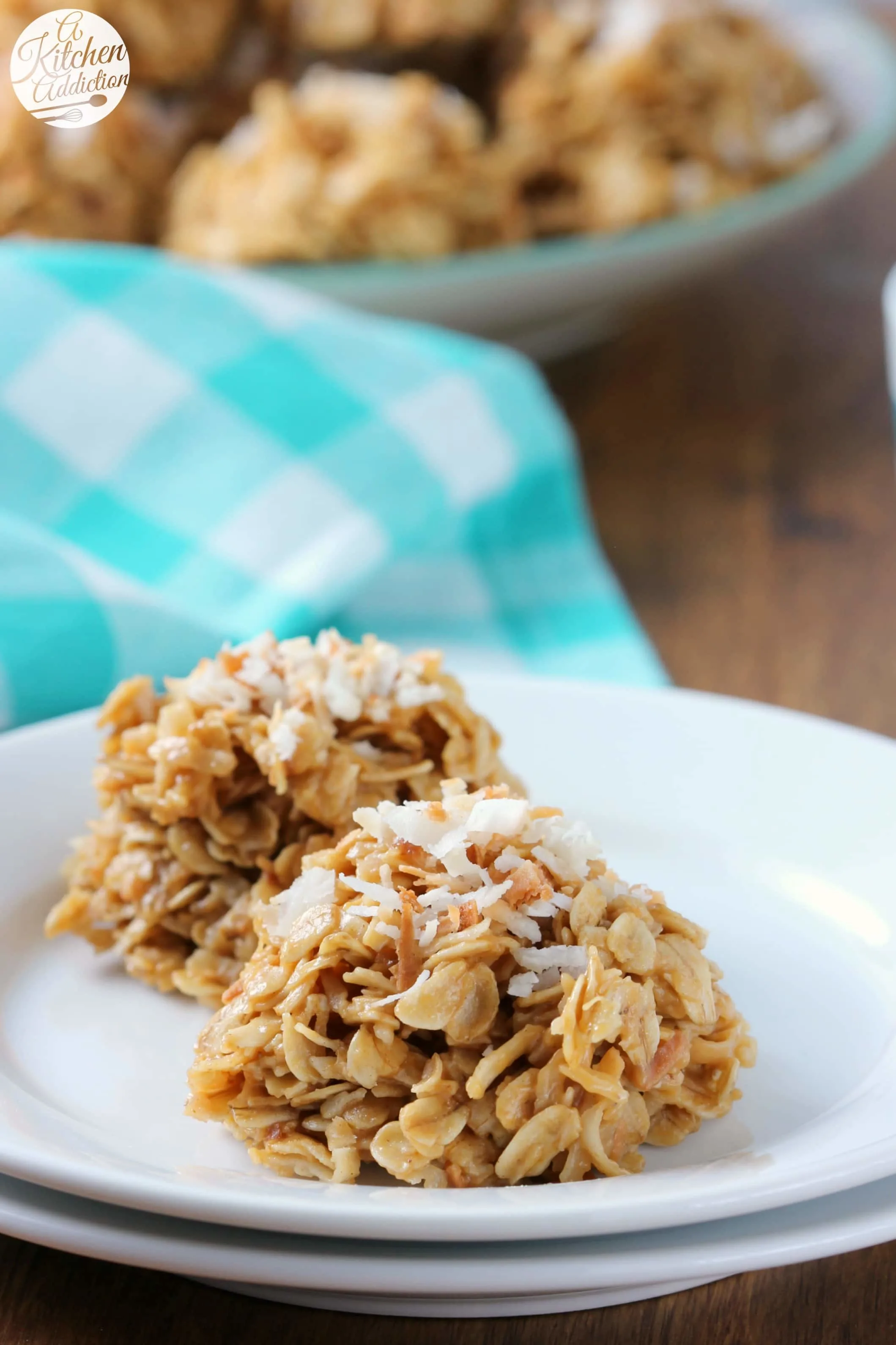 Toasted Coconut Peanut Butter No Bake Cookies Recipe from A Kitchen Addiction