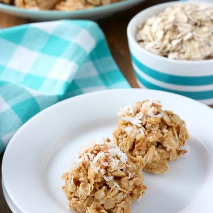 Lightened Up Toasted Coconut Peanut Butter No Bake Cookies Recipe from A Kitchen Addiction