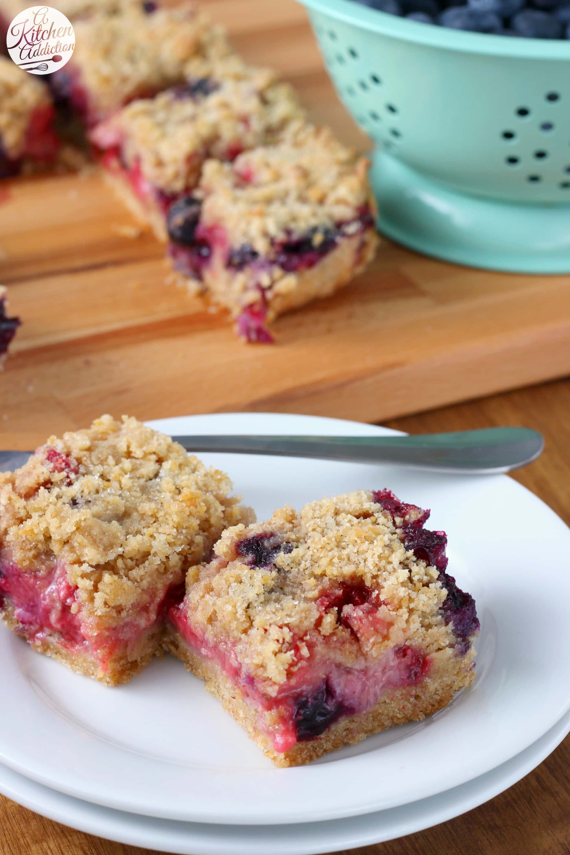 Strawberry Blueberry Crumb Bars Recipe from A Kitchen Addiction