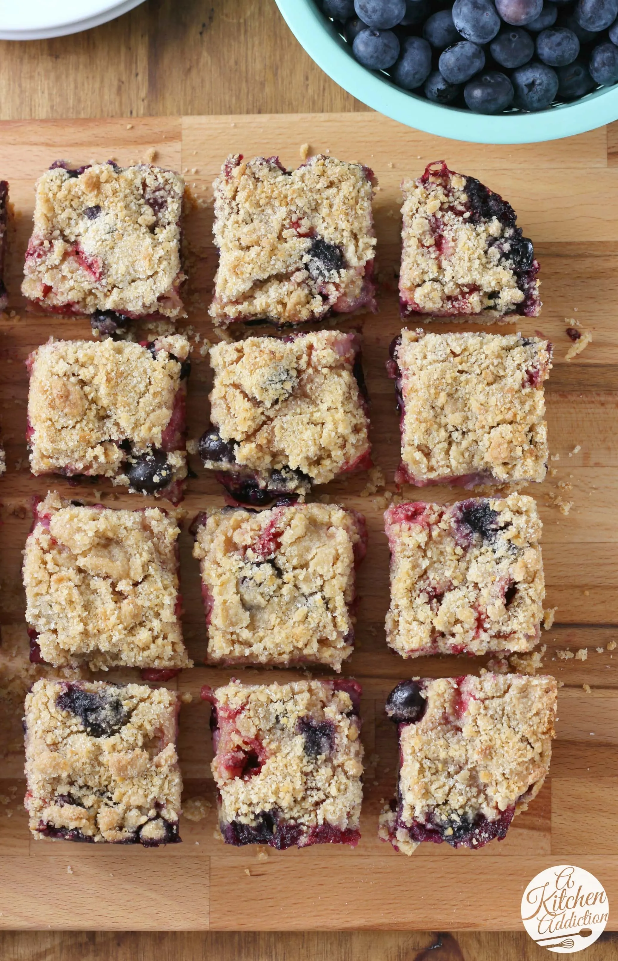 Whole Wheat Strawberry Blueberry Crumb Bars Recipe from A Kitchen Addiction