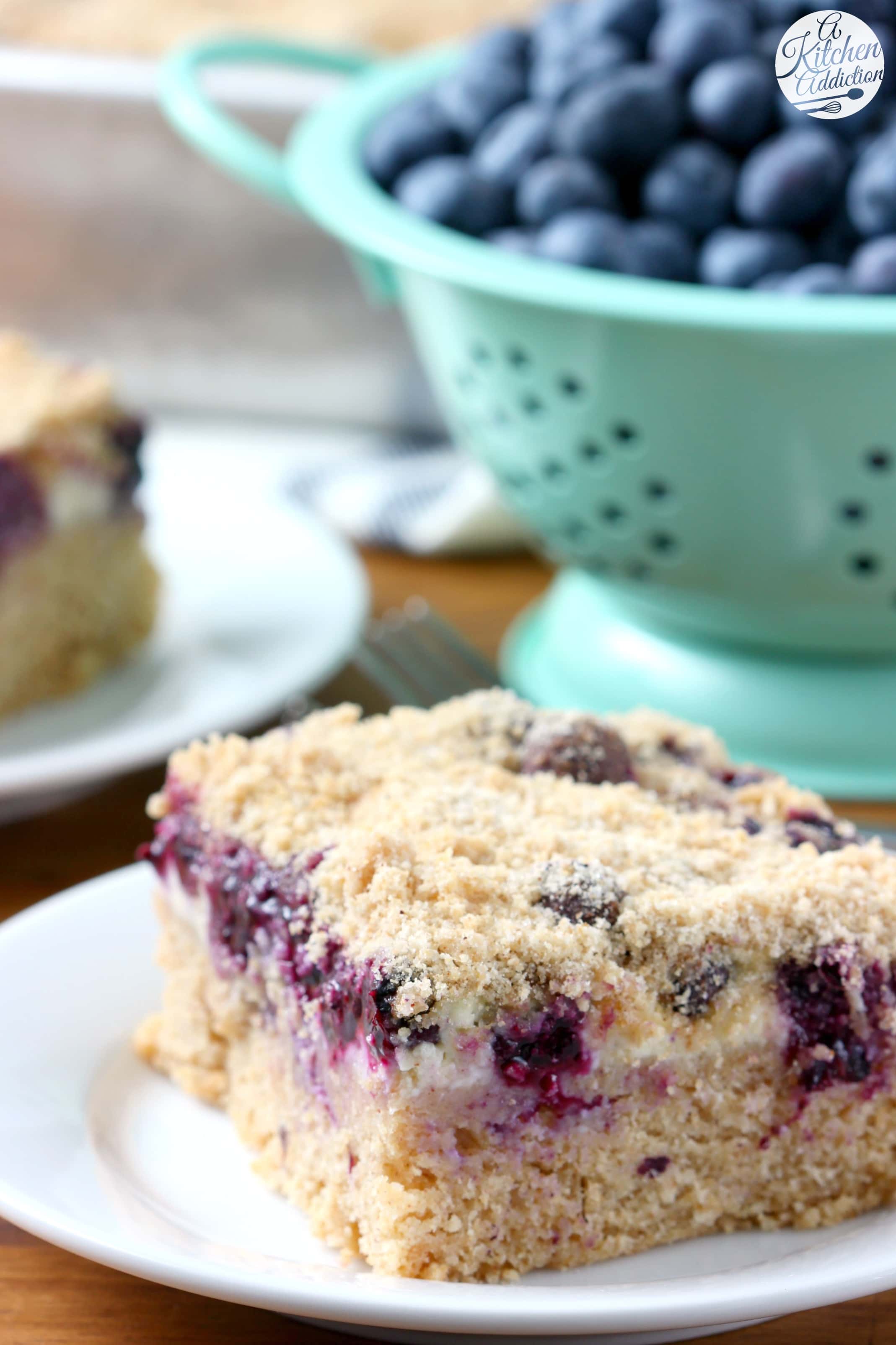 Blueberries and Cream Cheese Coffee Cake Recipe from A Kitchen Addiction