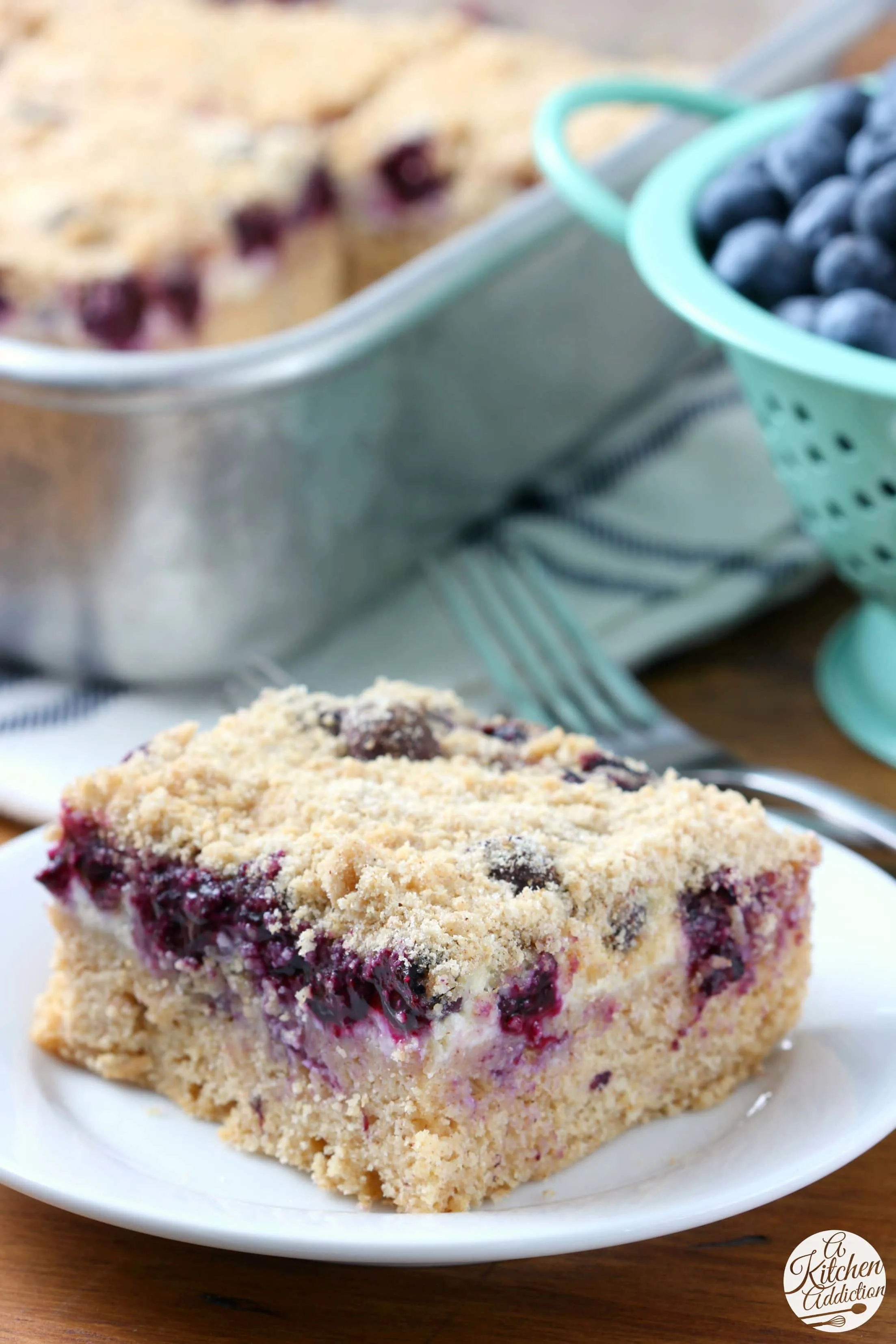 Easy Blueberries and Cream Cheese Coffee Cake Recipe from A Kitchen Addiction