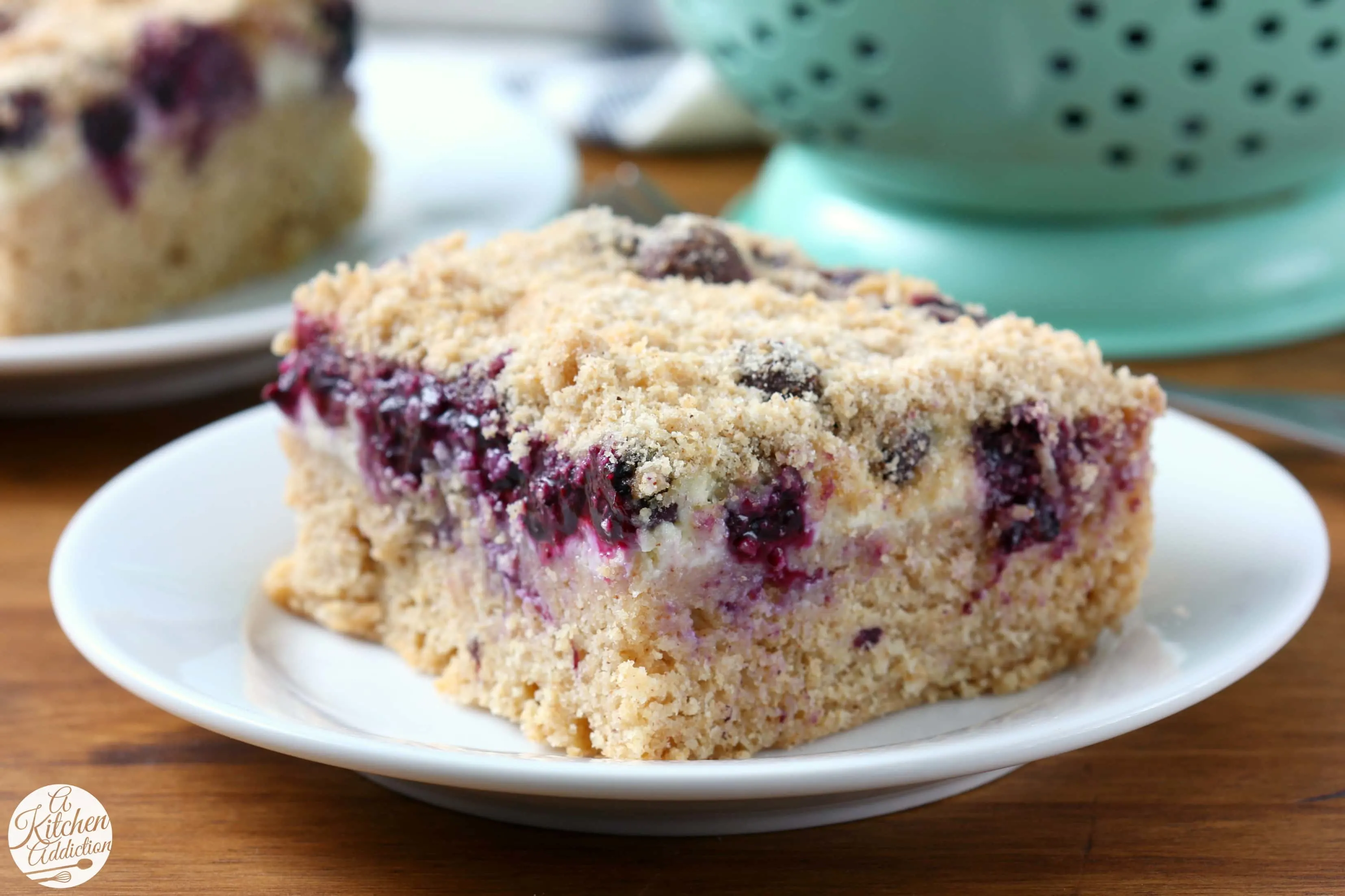 Blueberries and Cream Cheese Coffee Cake Recipe from A Kitchen Addiction