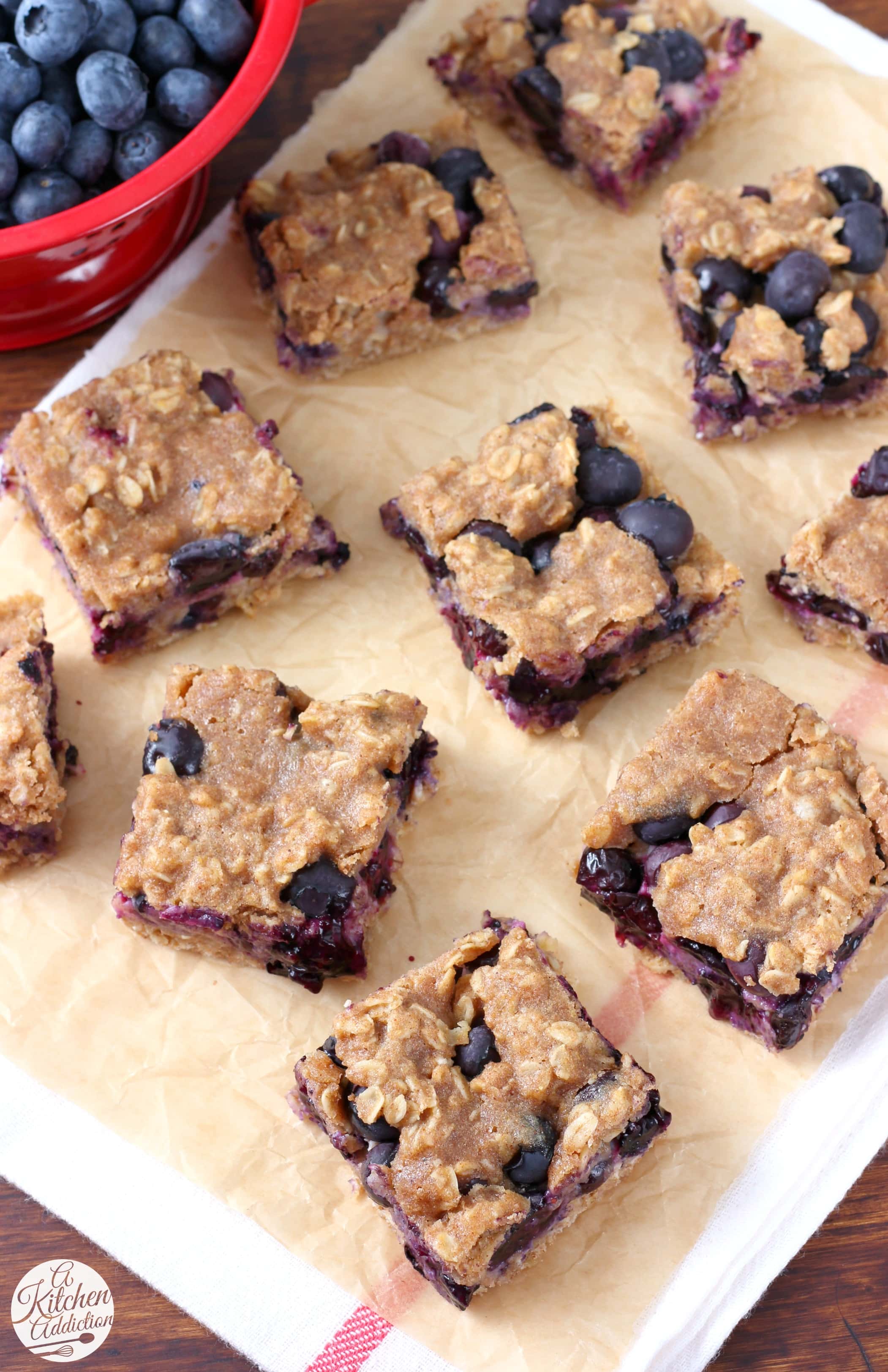 Blueberry Oat Snack Bars Recipe from A Kitchen Addiction