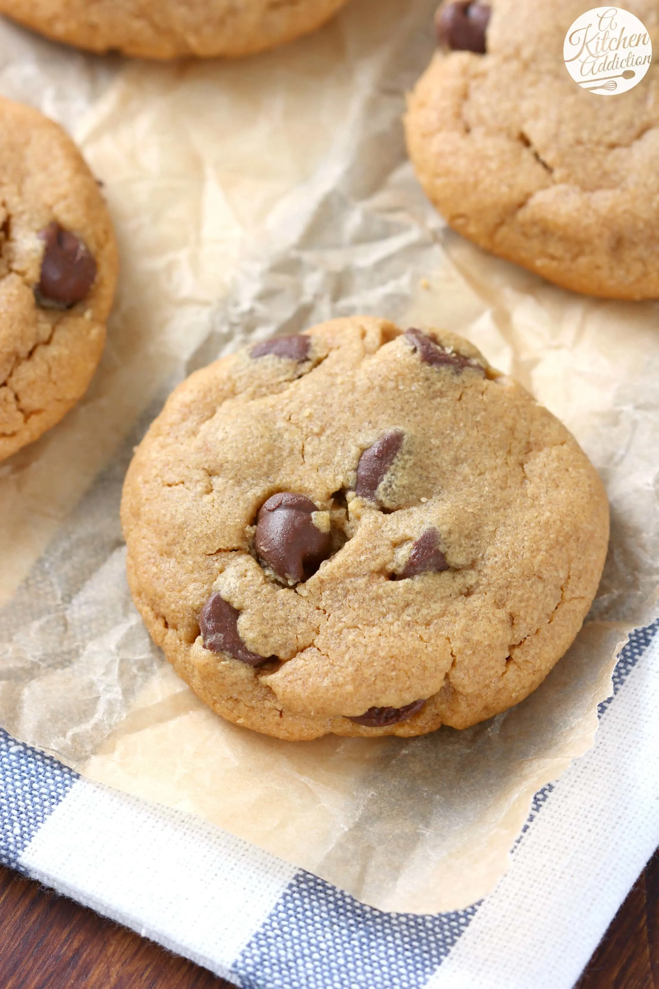 Quick and Easy Flourless Peanut Butter Chocolate Chip Cookies Recipe from A Kitchen Addiction