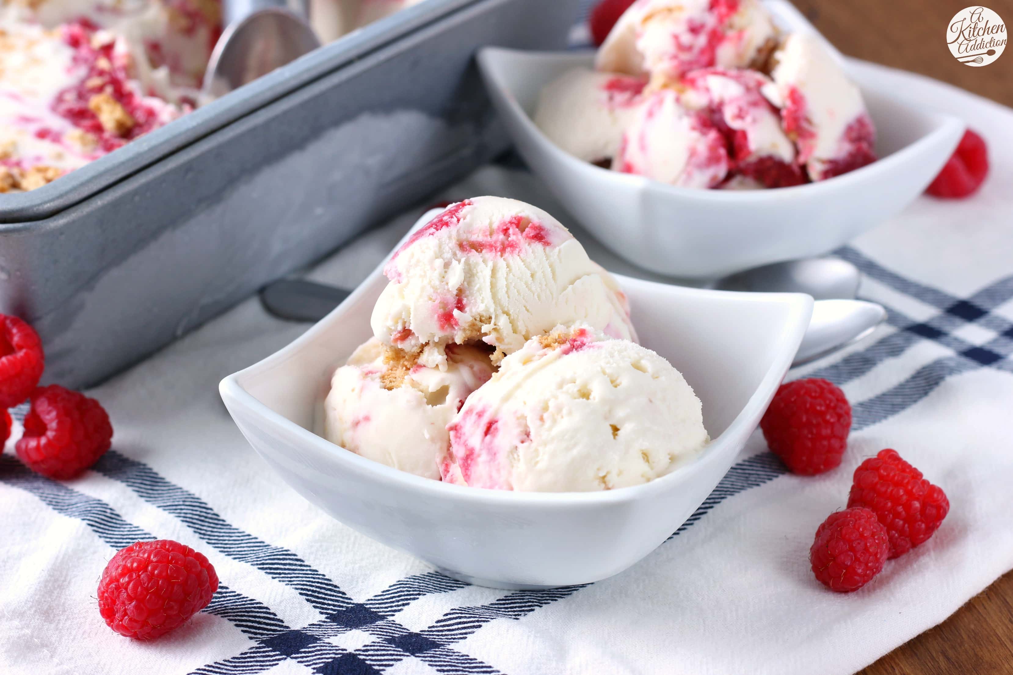 Raspberry Swirled Cheesecake Ice Cream Recipe from A Kitchen Addiction