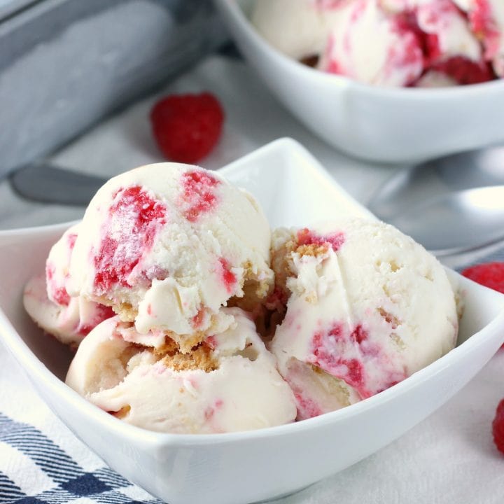 Raspberry Swirled Cheesecake Ice Cream Recipe from A Kitchen Addiction