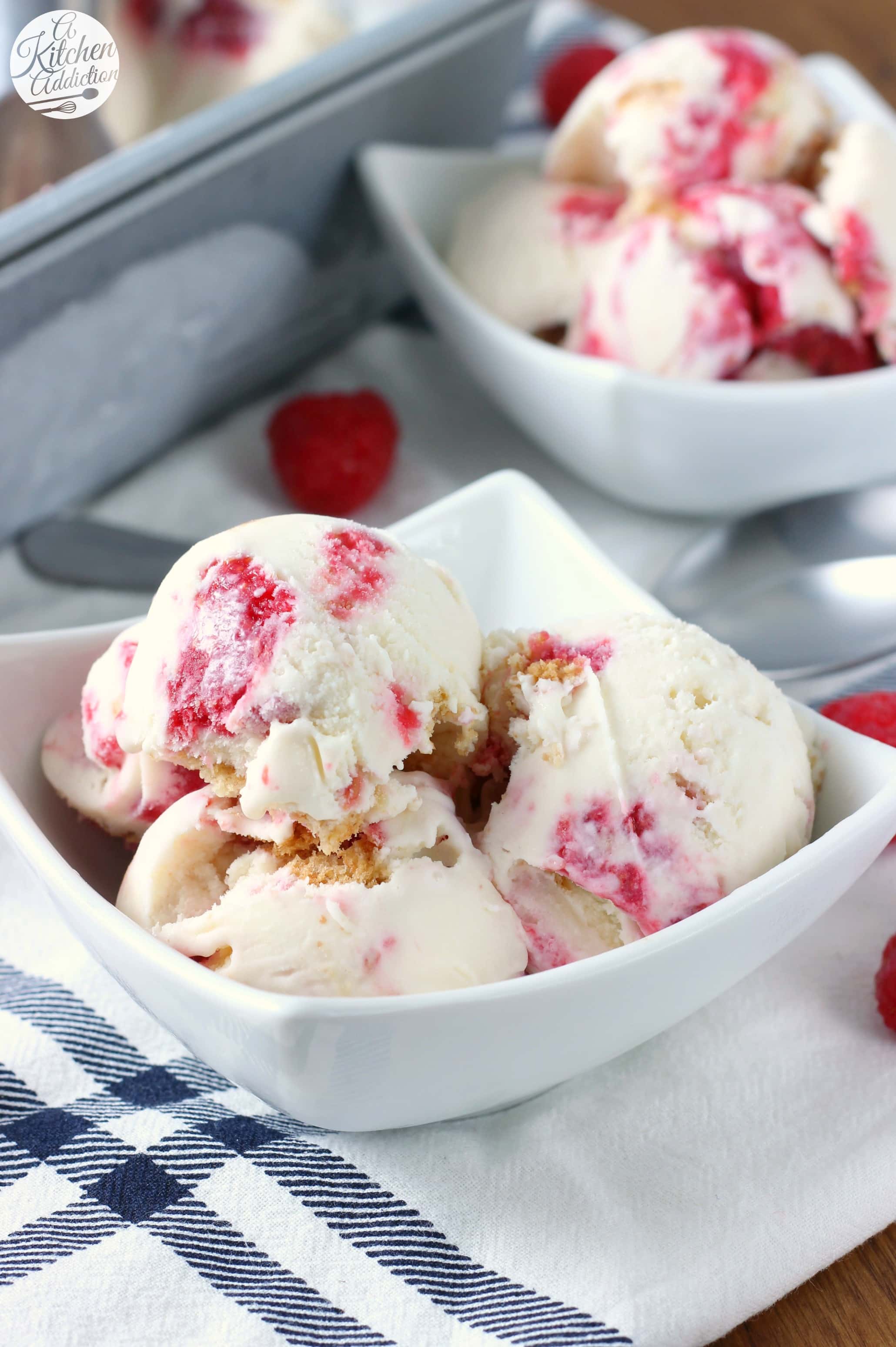Raspberry Swirled Cheesecake Ice Cream Recipe from A Kitchen Addiction