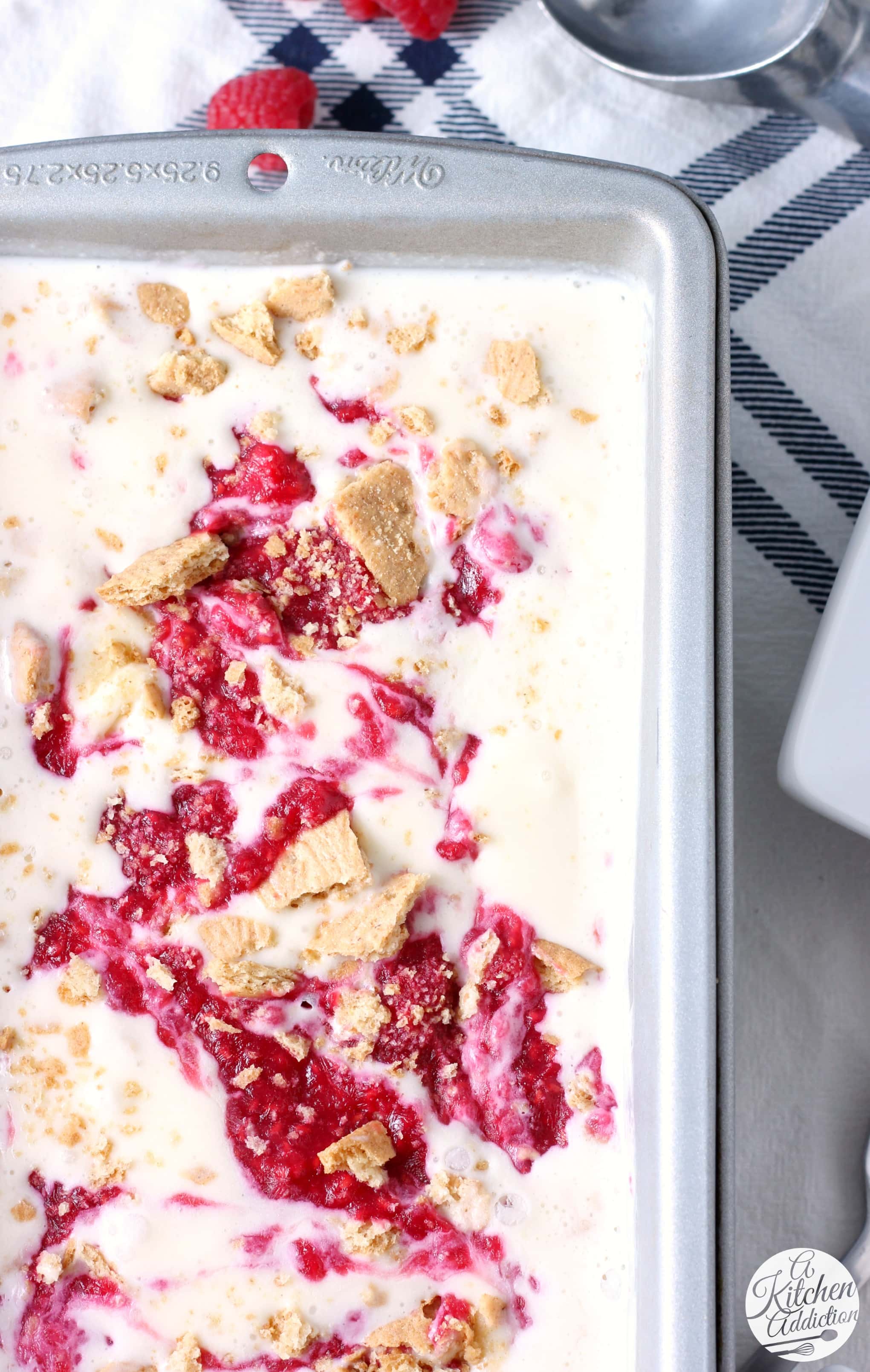 Raspberry Swirled Cheesecake Ice Cream Recipe from A Kitchen Addiction