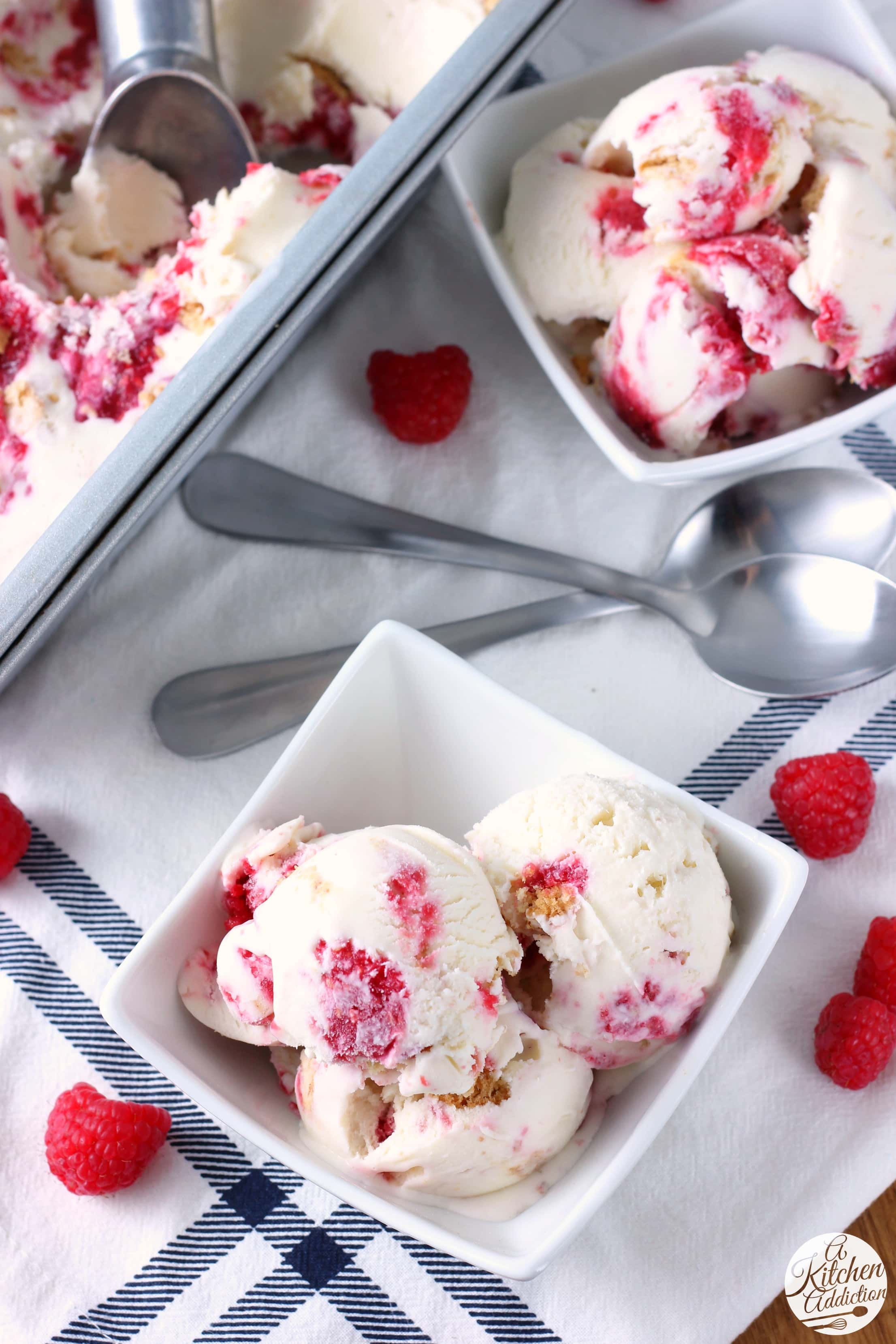 Raspberry Swirled Cream Cheese Ice Cream Recipe from A Kitchen Addiction