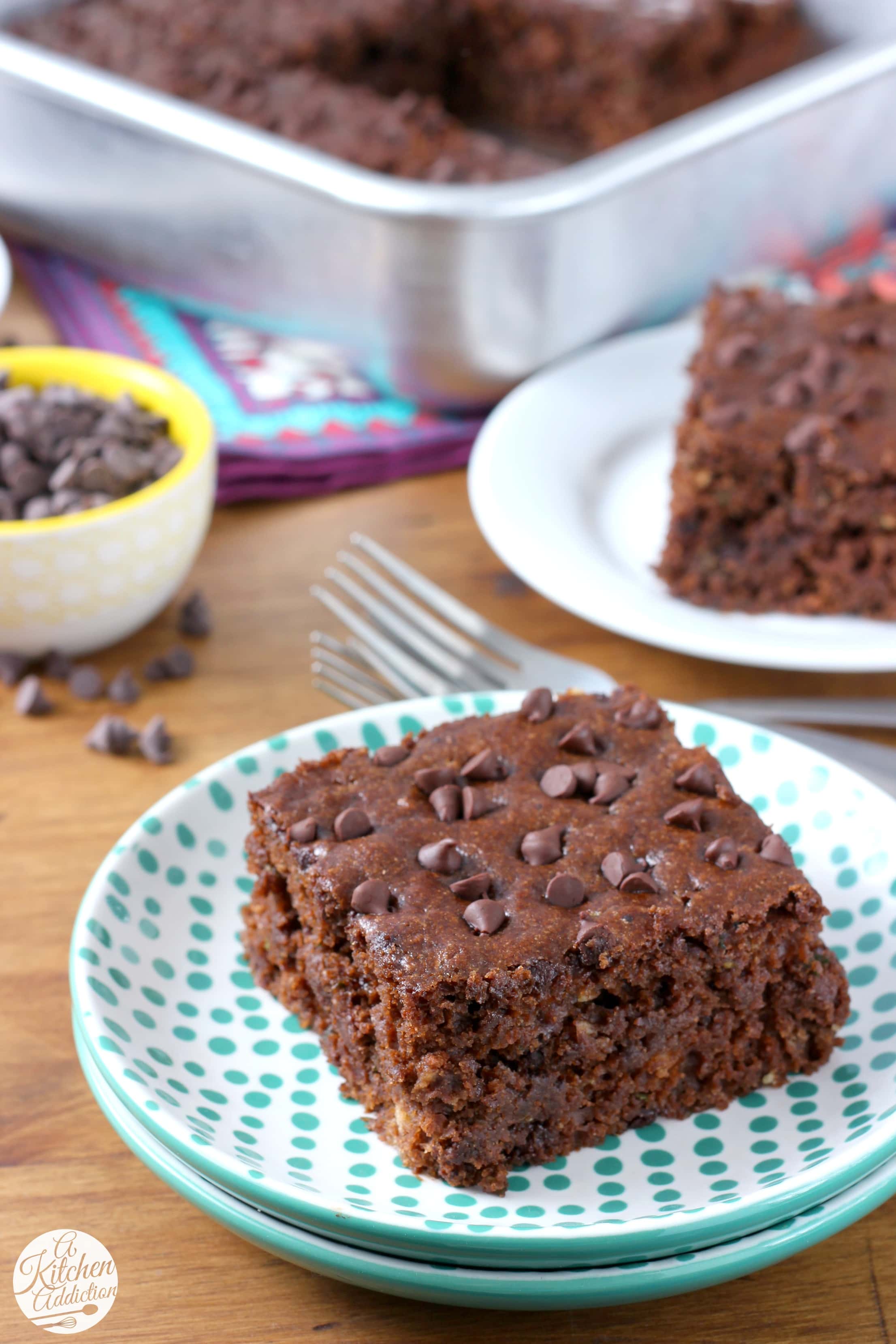 One Bowl Chocolate Zucchini Snack Cake Recipe from A Kitchen Addiction