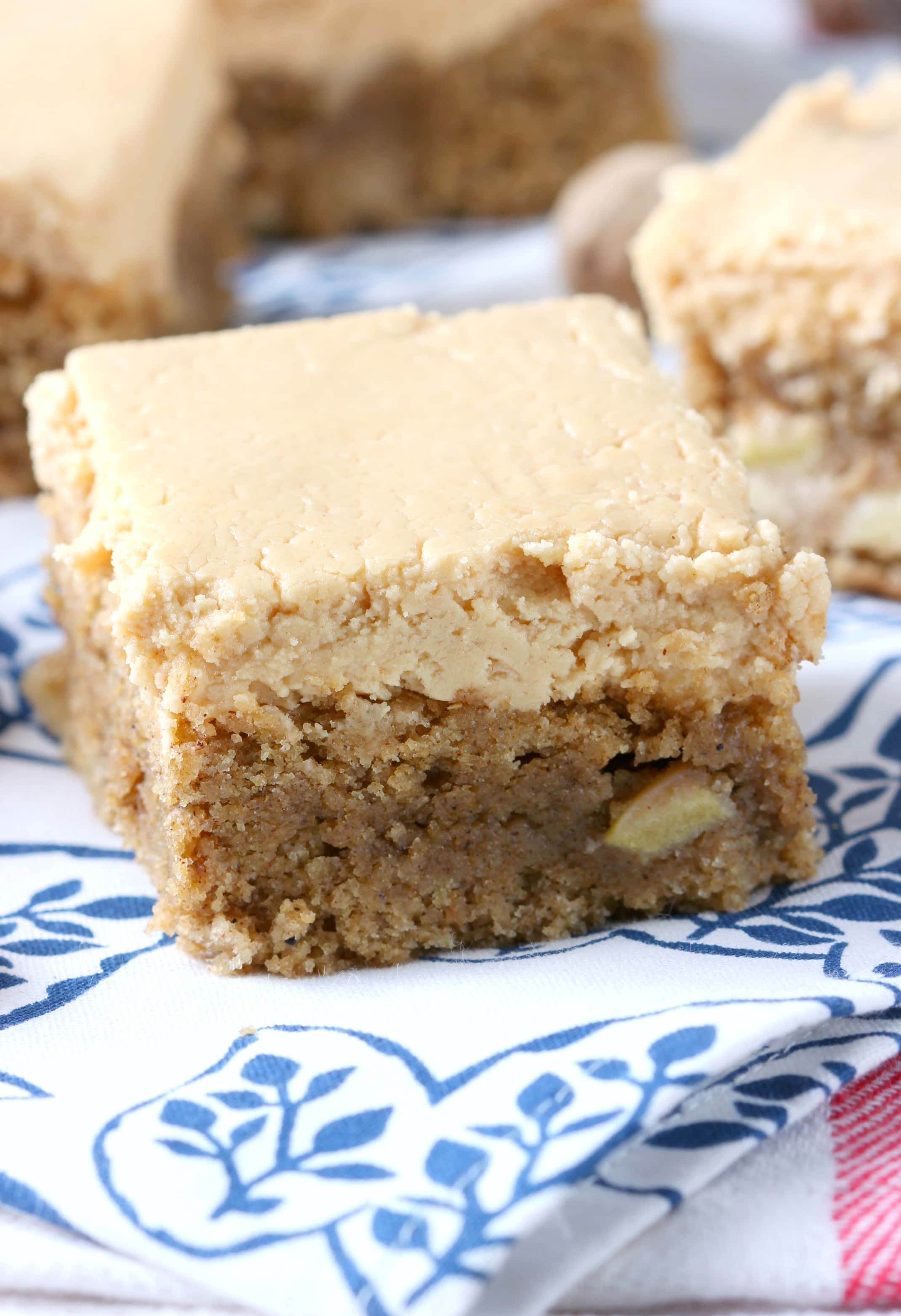 Spiced Apple Bars with Peanut Butter Frosting Recipe from A Kitchen Addiction