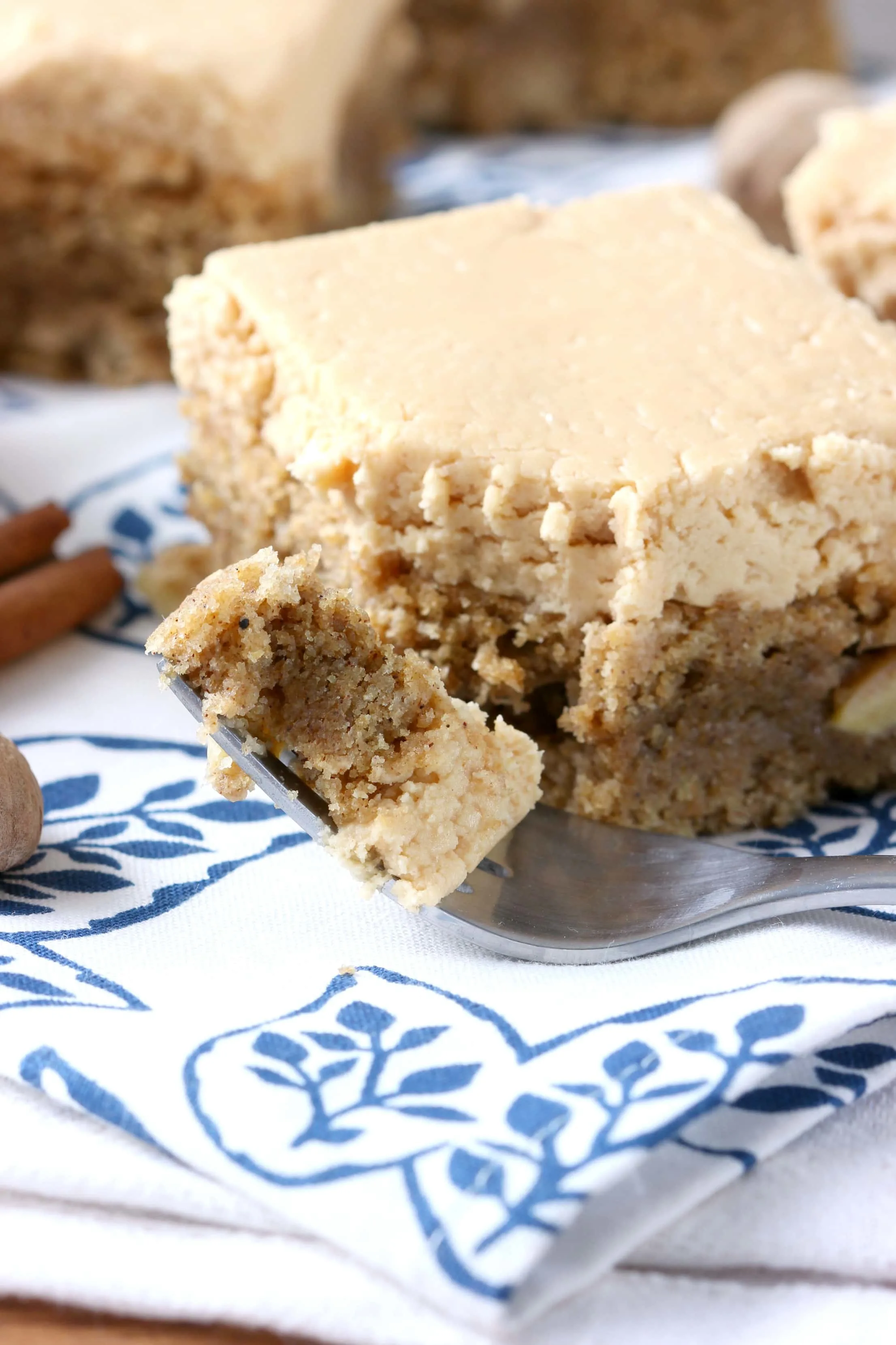 Peanut Butter Buttercream Frosted Spiced Apple Bars Recipe from A Kitchen Addiction