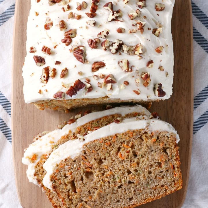 Zucchini Carrot Cake Bread with Cream Cheese Frosting Recipe from A Kitchen Addiction