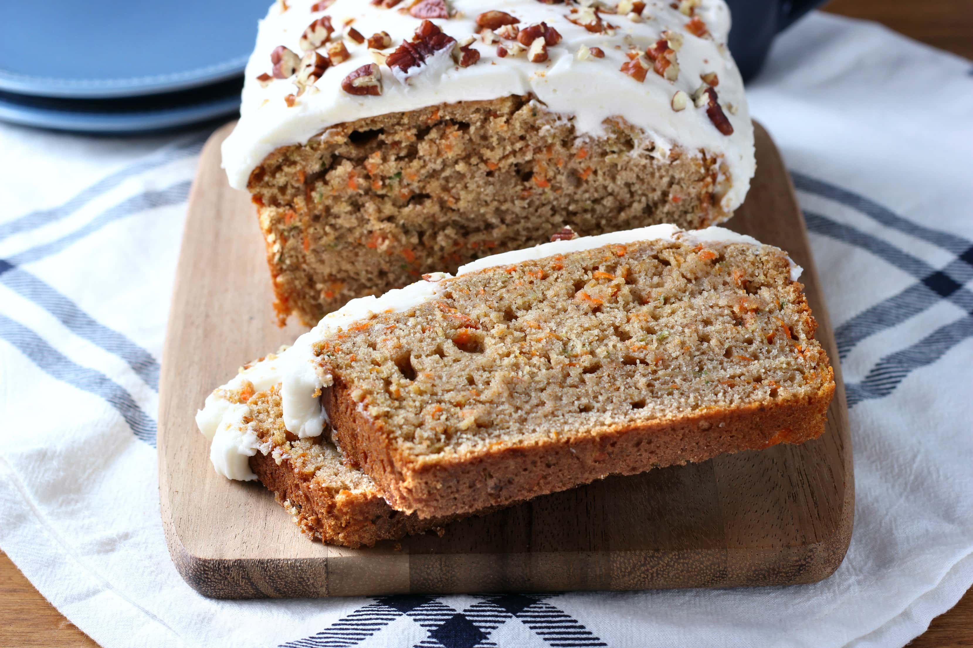 Zucchini Carrot Cake Bread with Cream Cheese Frosting Recipe from A Kitchen Addiction